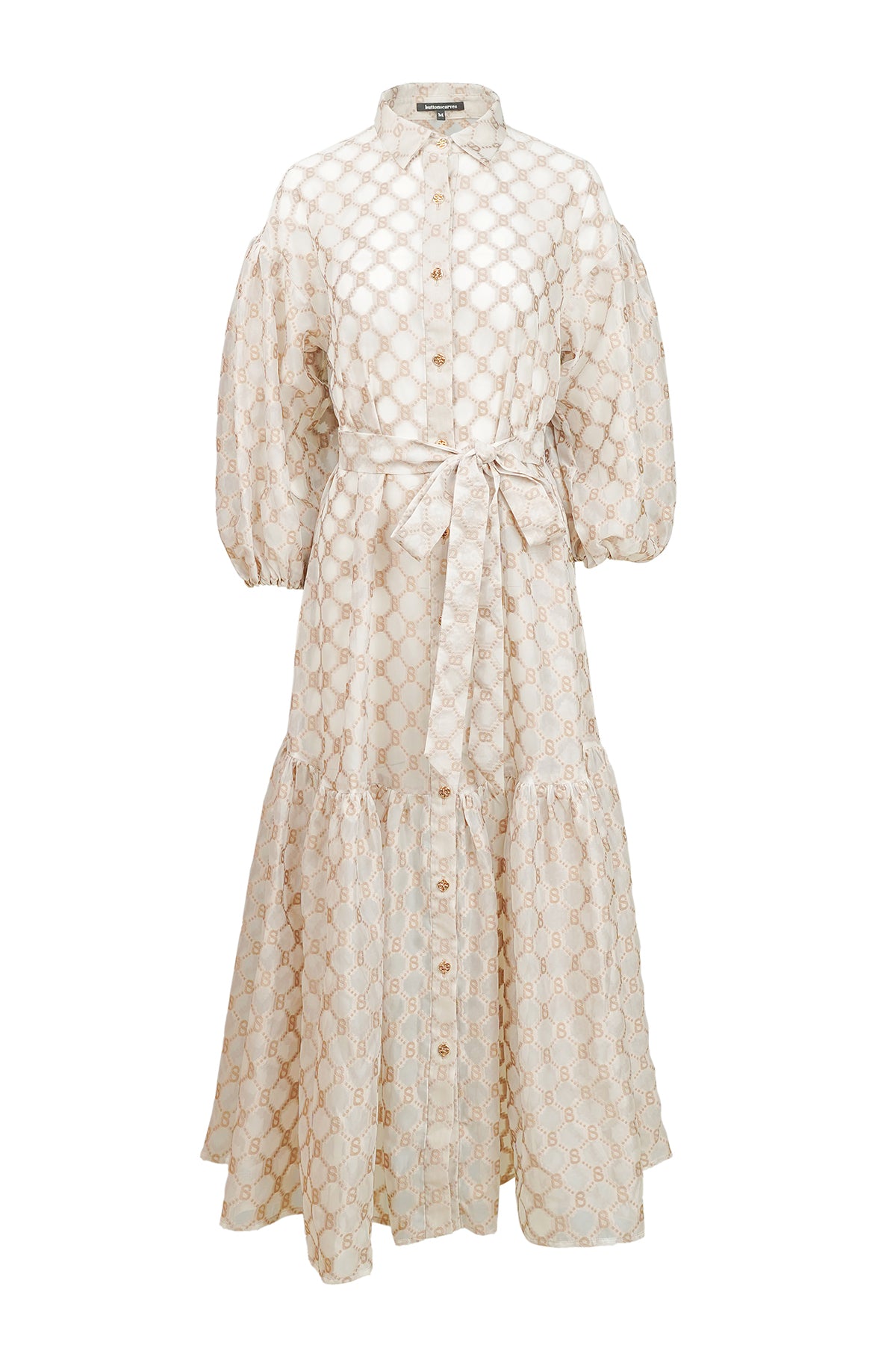 Monogram Organze Elbise - Bej