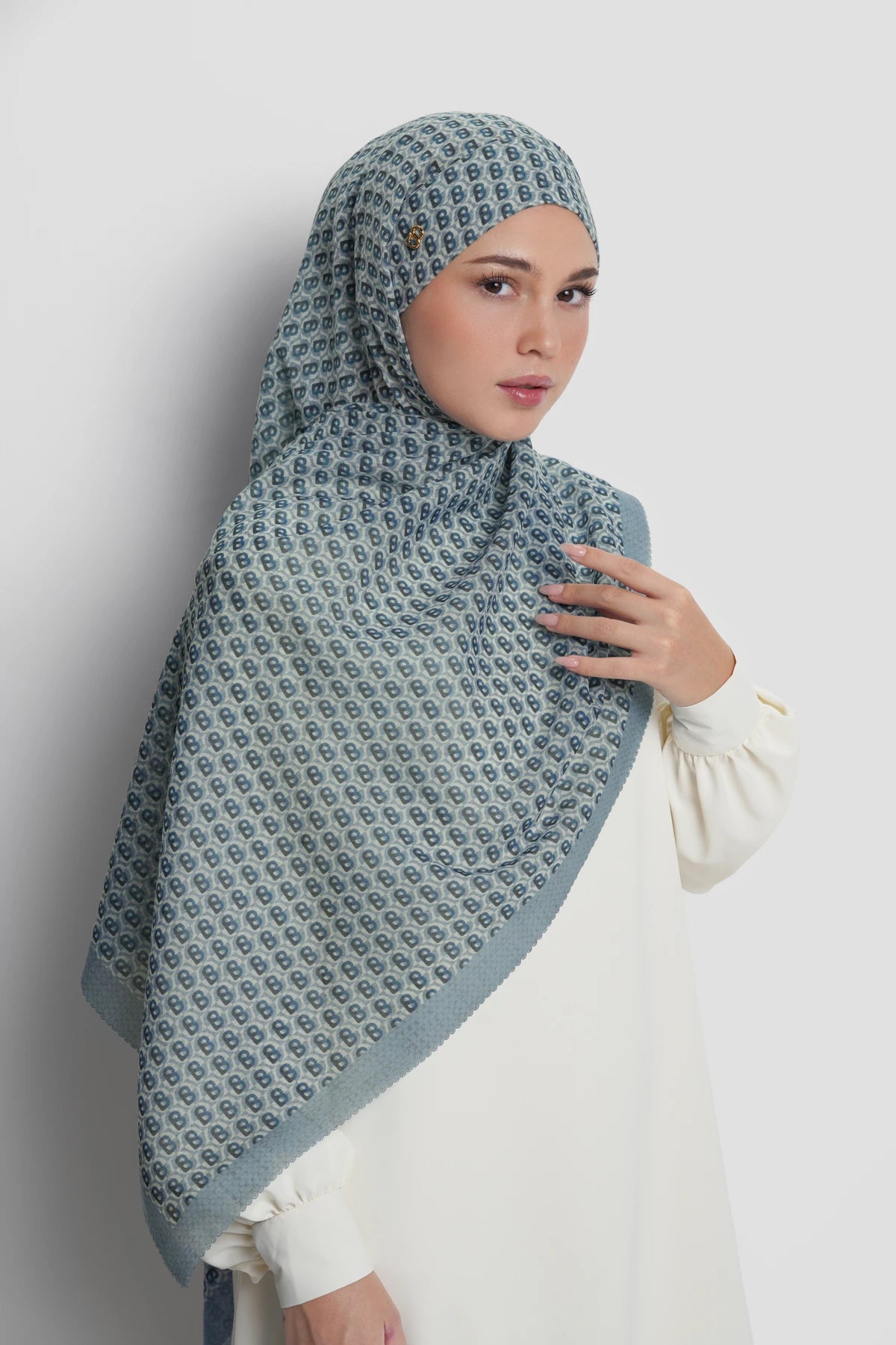 axis tie back shawl in flint stone by buttonscarves front view