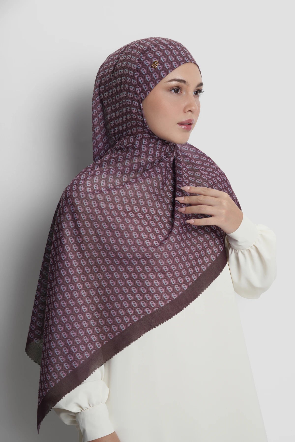 axis tie back shawl in raisin by buttonscarves front view