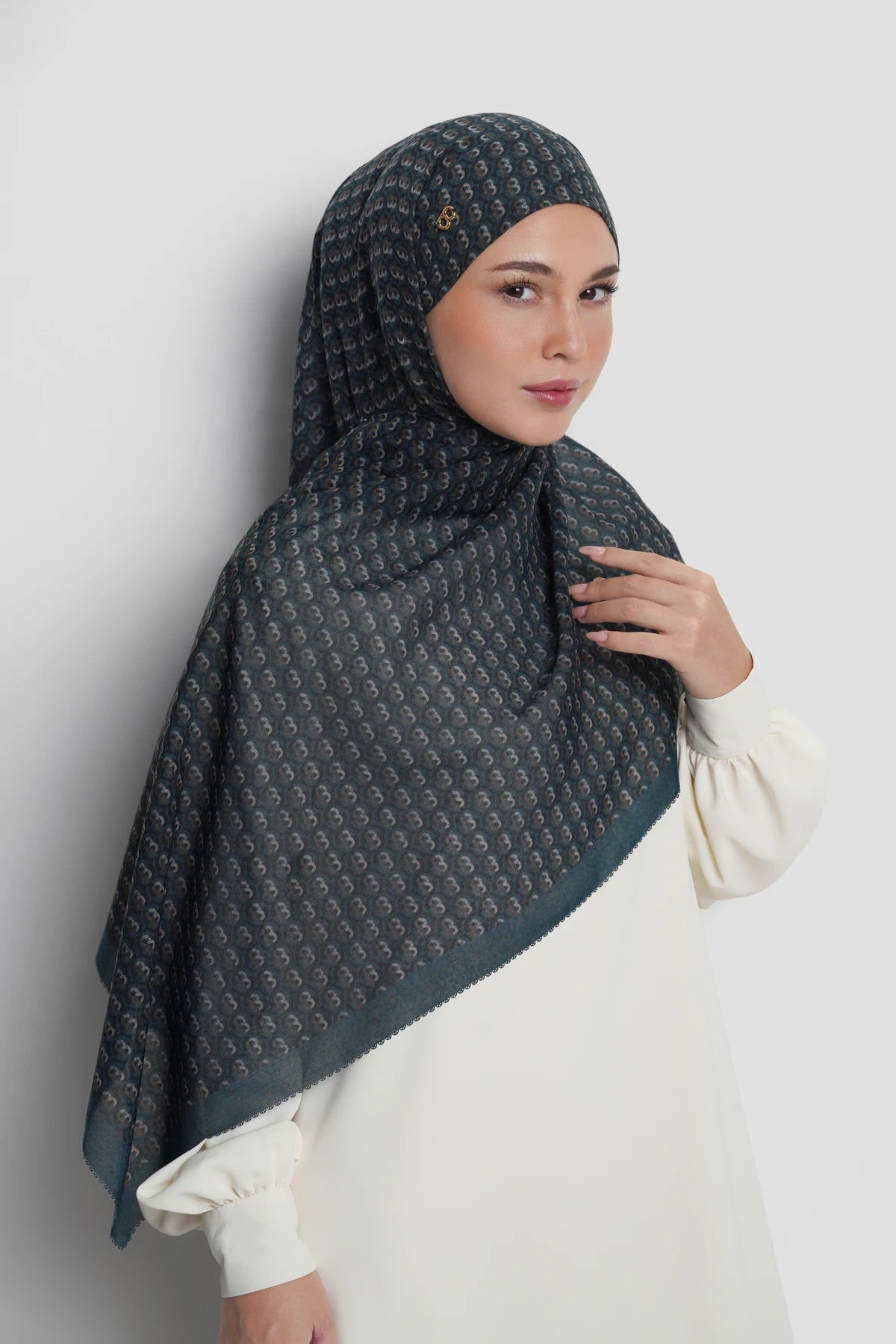 axis tie back shawl in stratified sea by buttonscarves front view