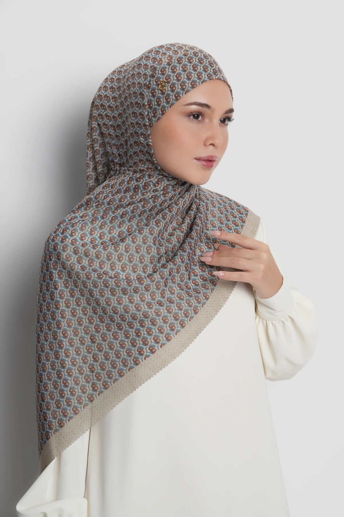 axis tie back shawl in feather gray by buttonscarves front view