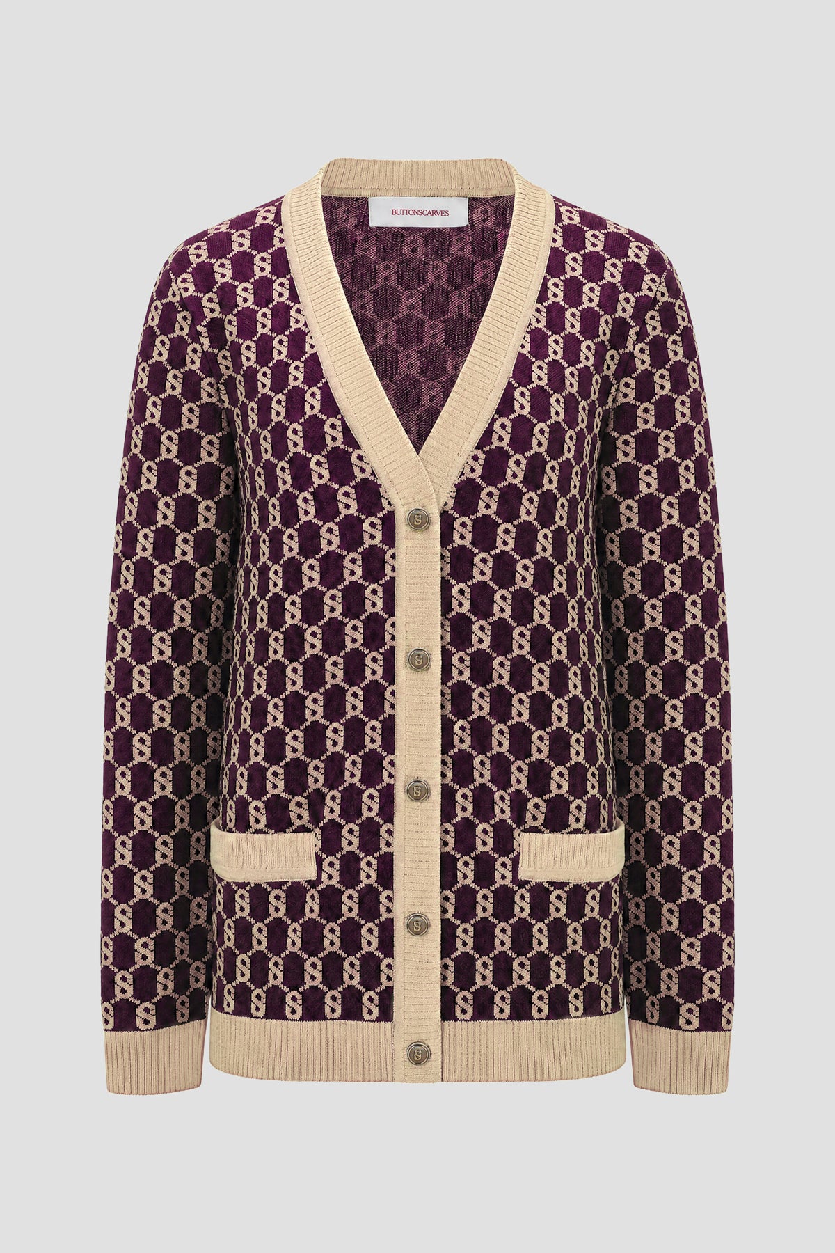 Signature Monogram Cardigan - Dark Plum