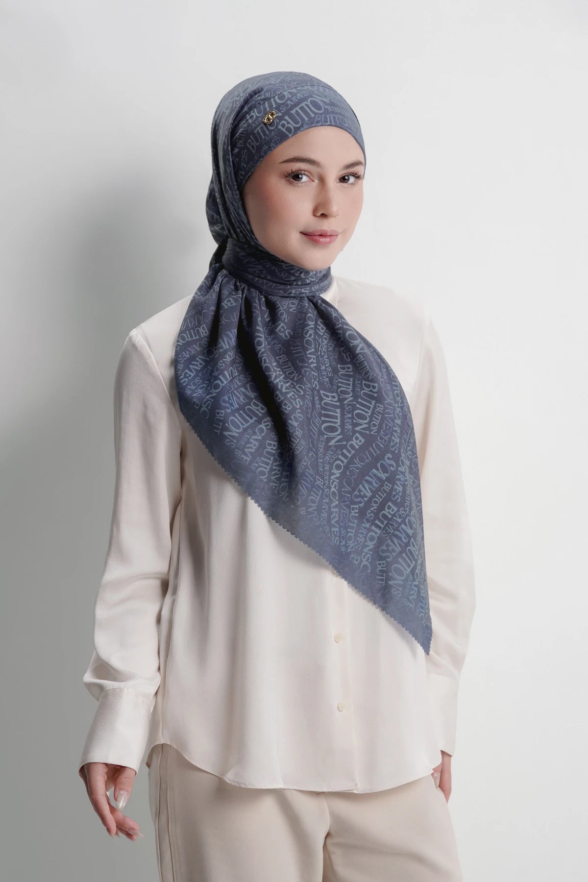 waves monogram tie back scarf in dark blue by buttonscarves