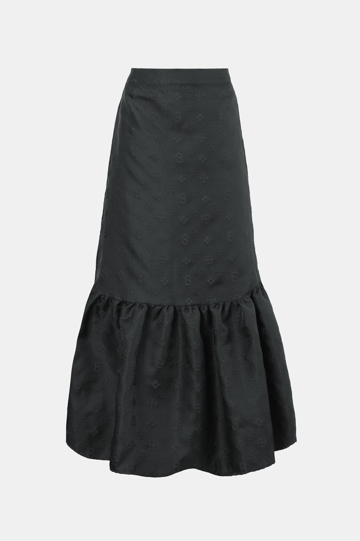 Cassey Monogram Ruffle Skirt - Black