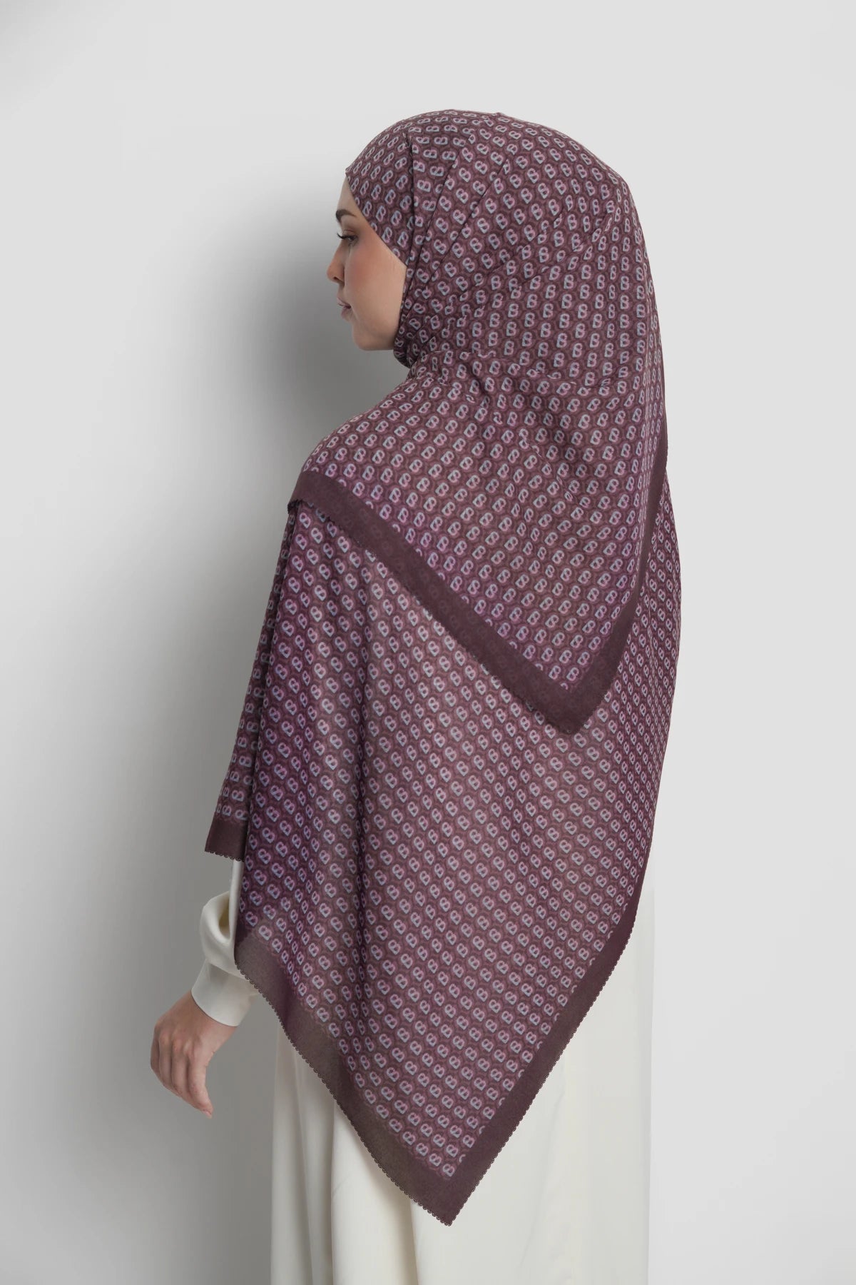axis tie back shawl in raisin by buttonscarves back view