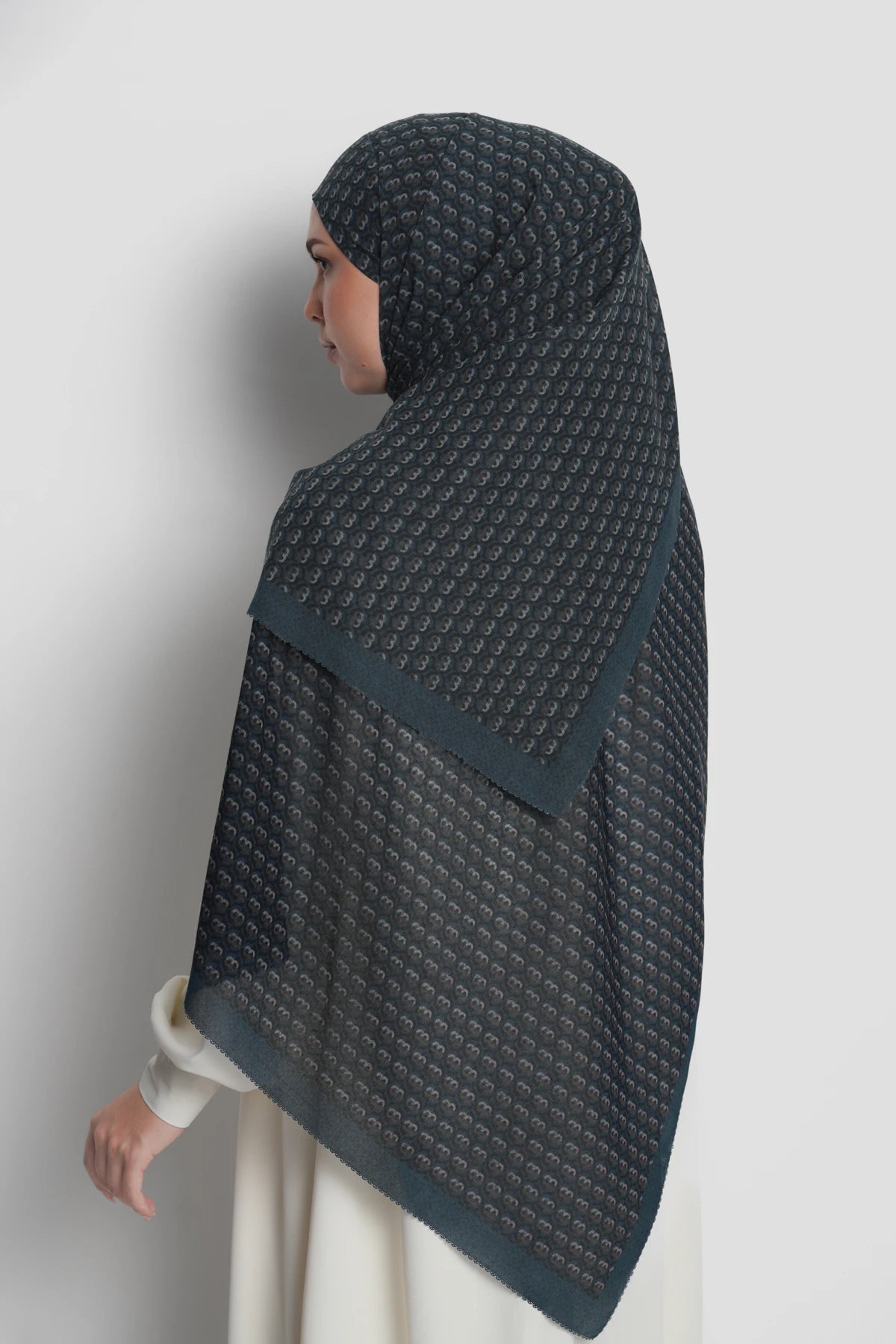 axis tie back shawl in stratified sea by buttonscarves back view