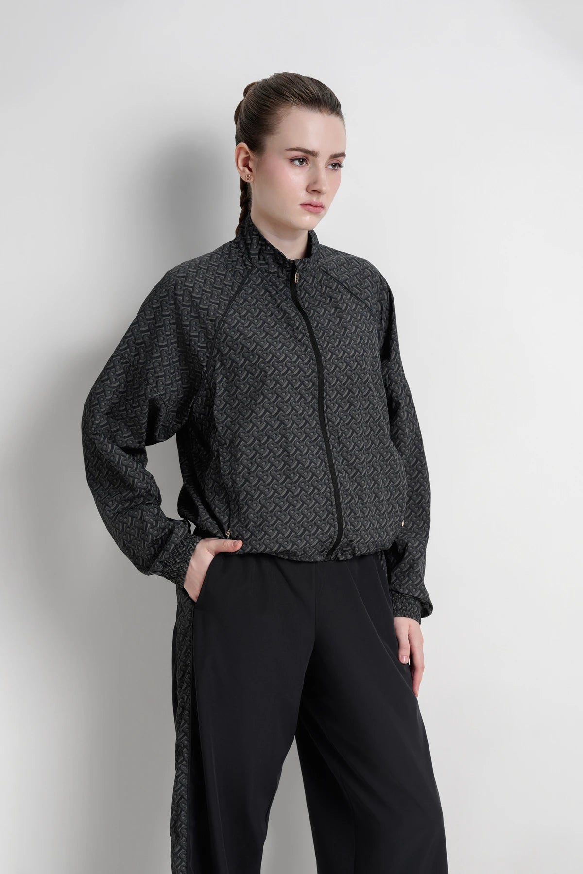 bimu windbreaker jacket in black by buttonscarves front view