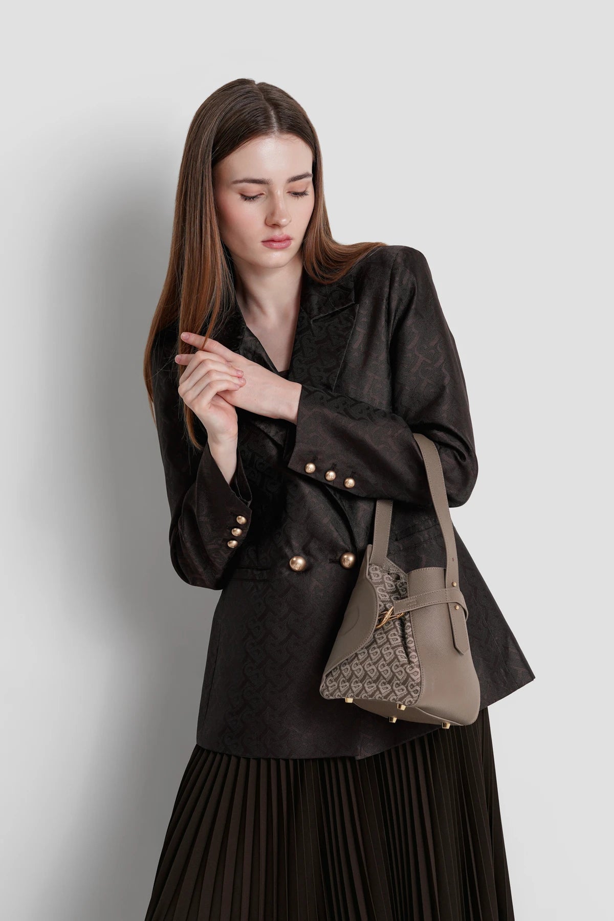 Britney Bimu Jacquard Bag Small - Brown