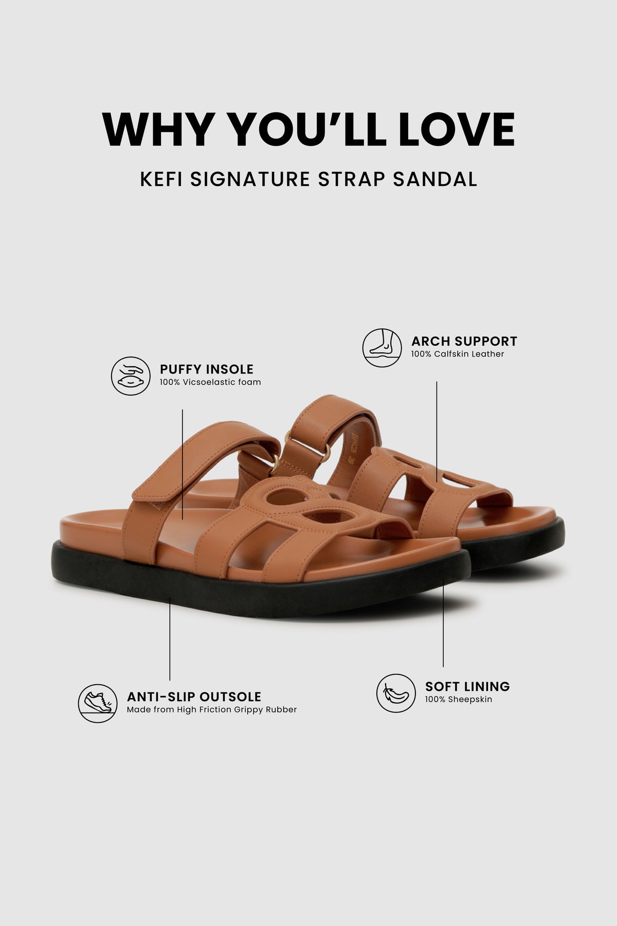 Kefi Signature Strap Sandal - Caramel