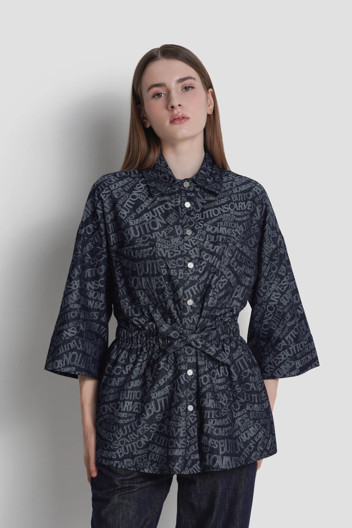 Waves Monogram Belted Shirt - Blue