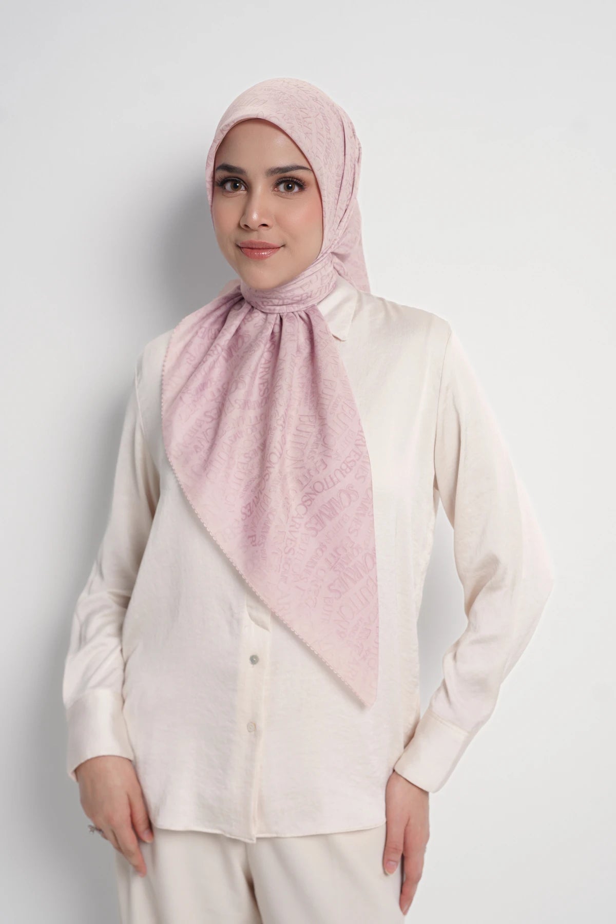 waves monogram printed square scarf in pearl blush by buttonscarves front view