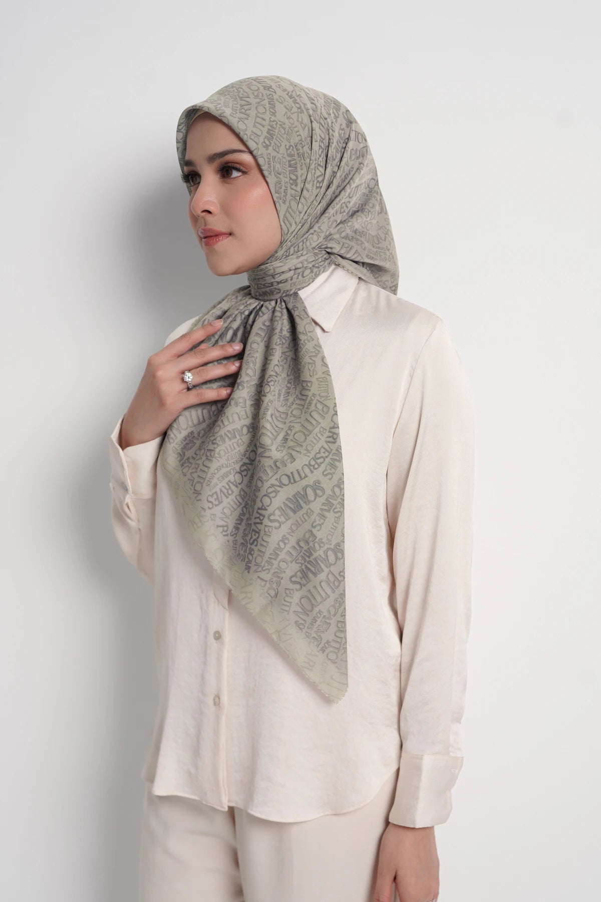 waves monogram printed square scarf in shadow by buttonscarves side view