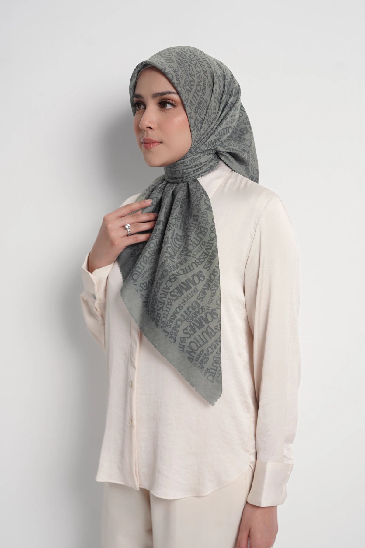 waves monogram printed square scarf in stormy by buttonscarves side view