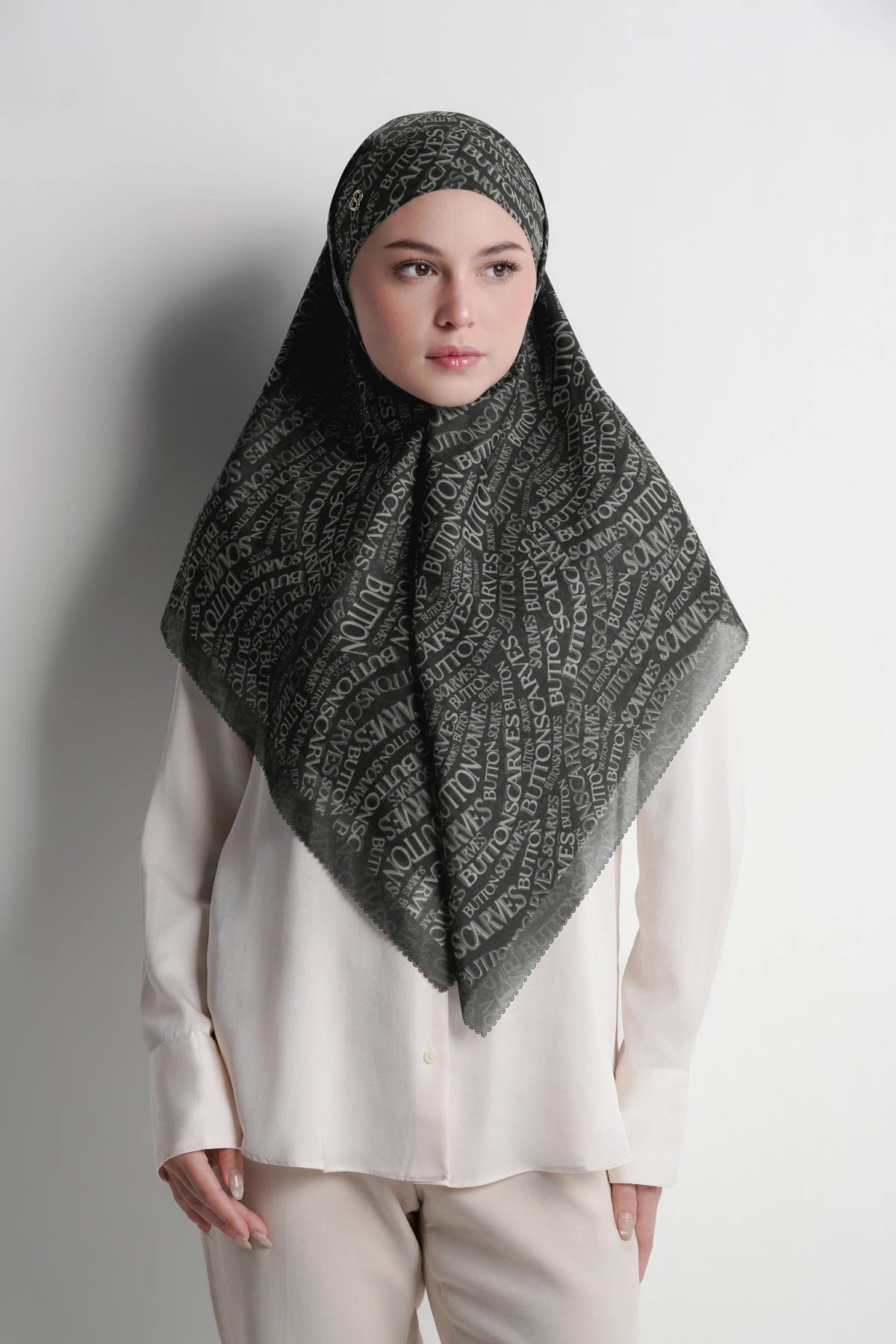 waves monogram tie back scarf in caviar by buttonscarves style look