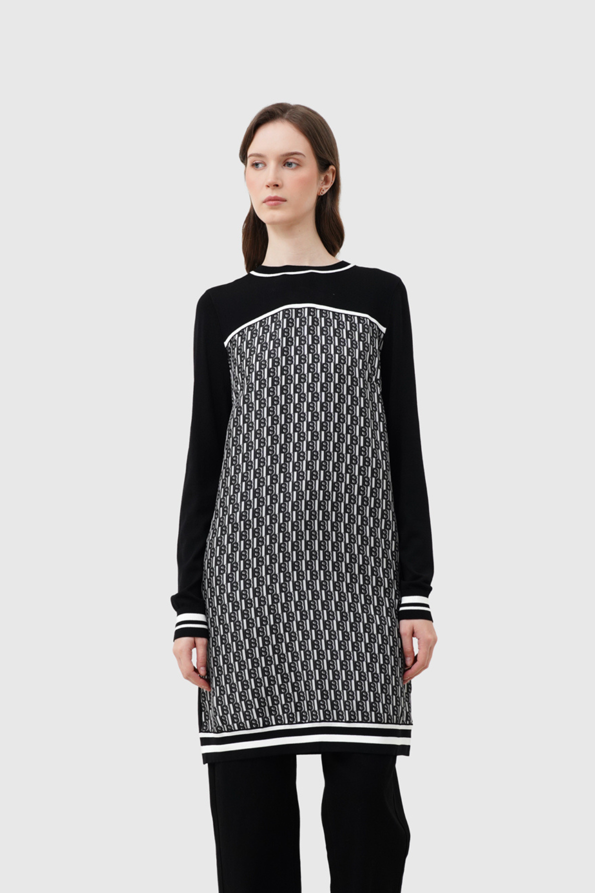 leena knit tunic in black by buttonscarves front view