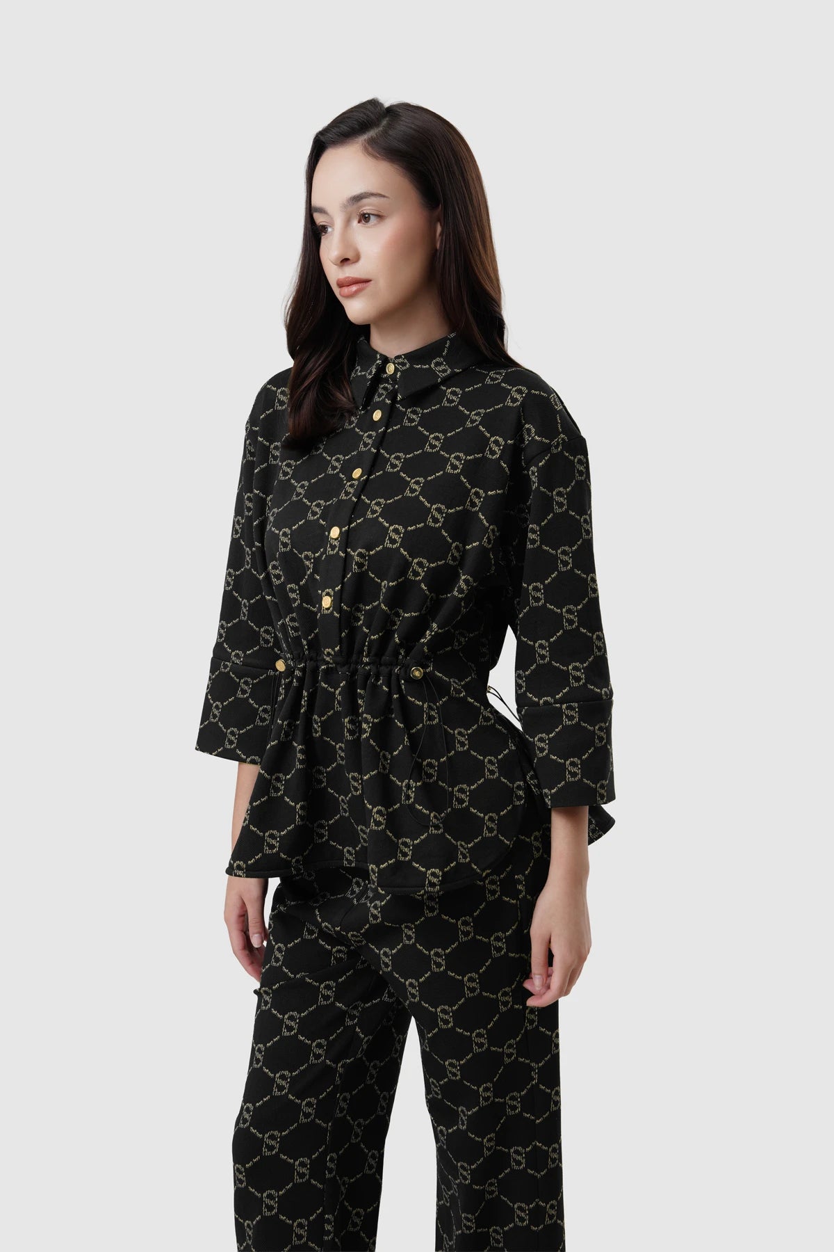 Beverly Monogram Shacket - Black