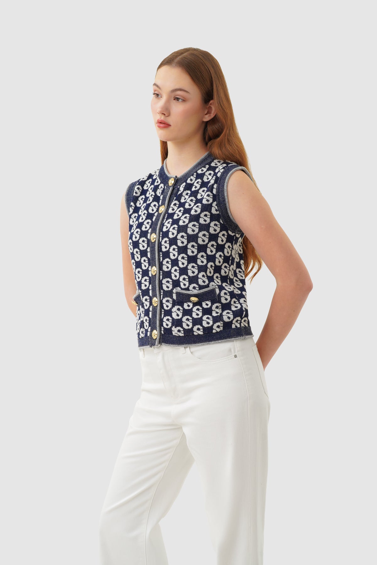 Monogram Vest - Navy