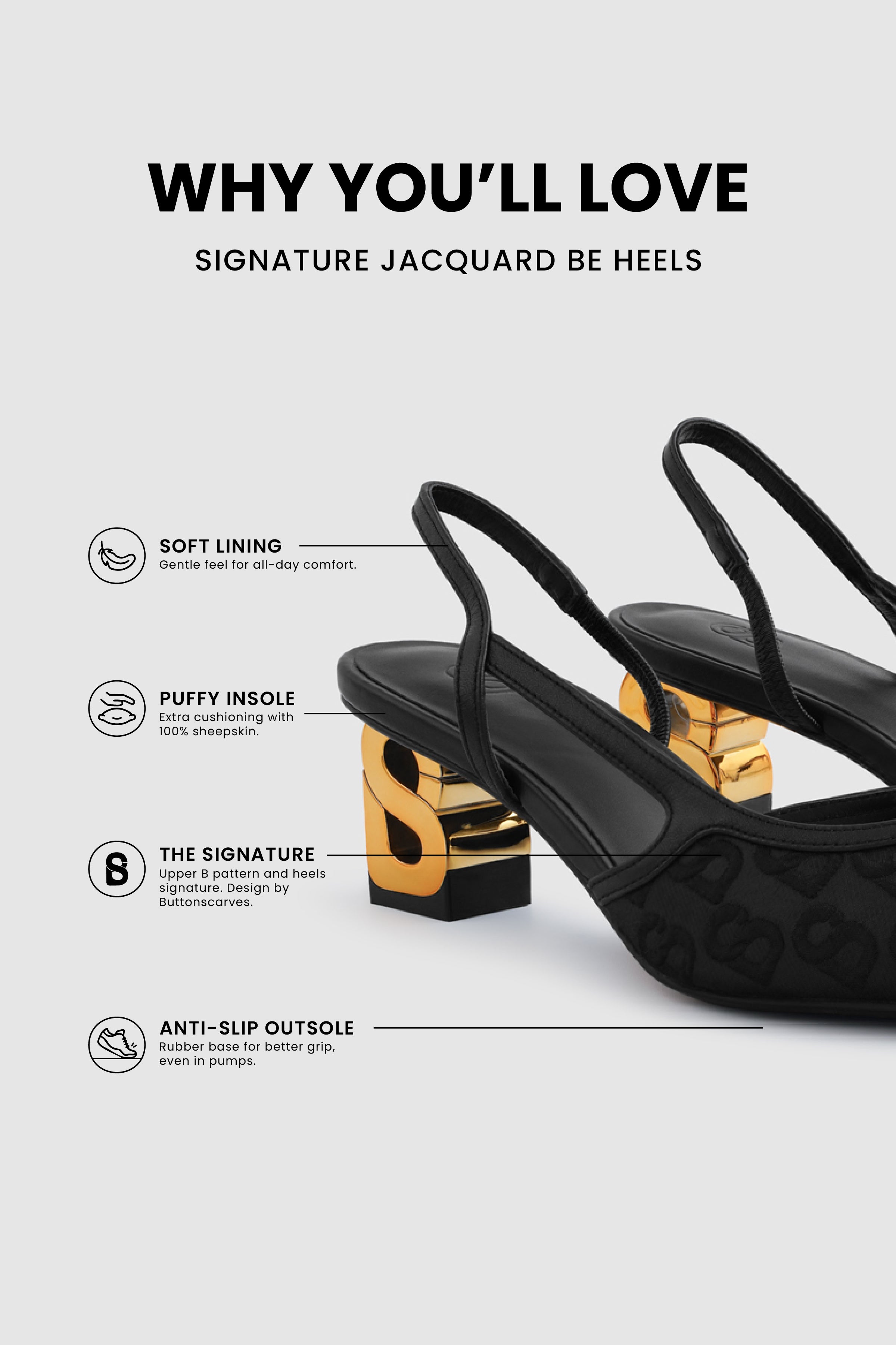 Signature Jacquard Be Heels - Black