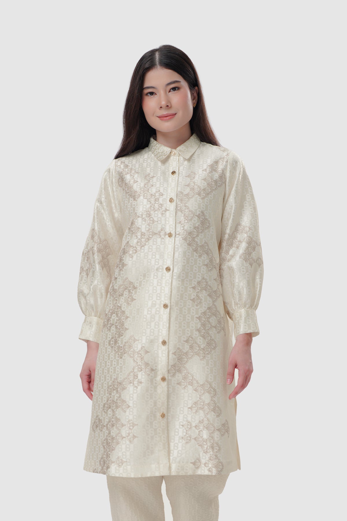 Signature Jacquard Printed Tunic - Ecru