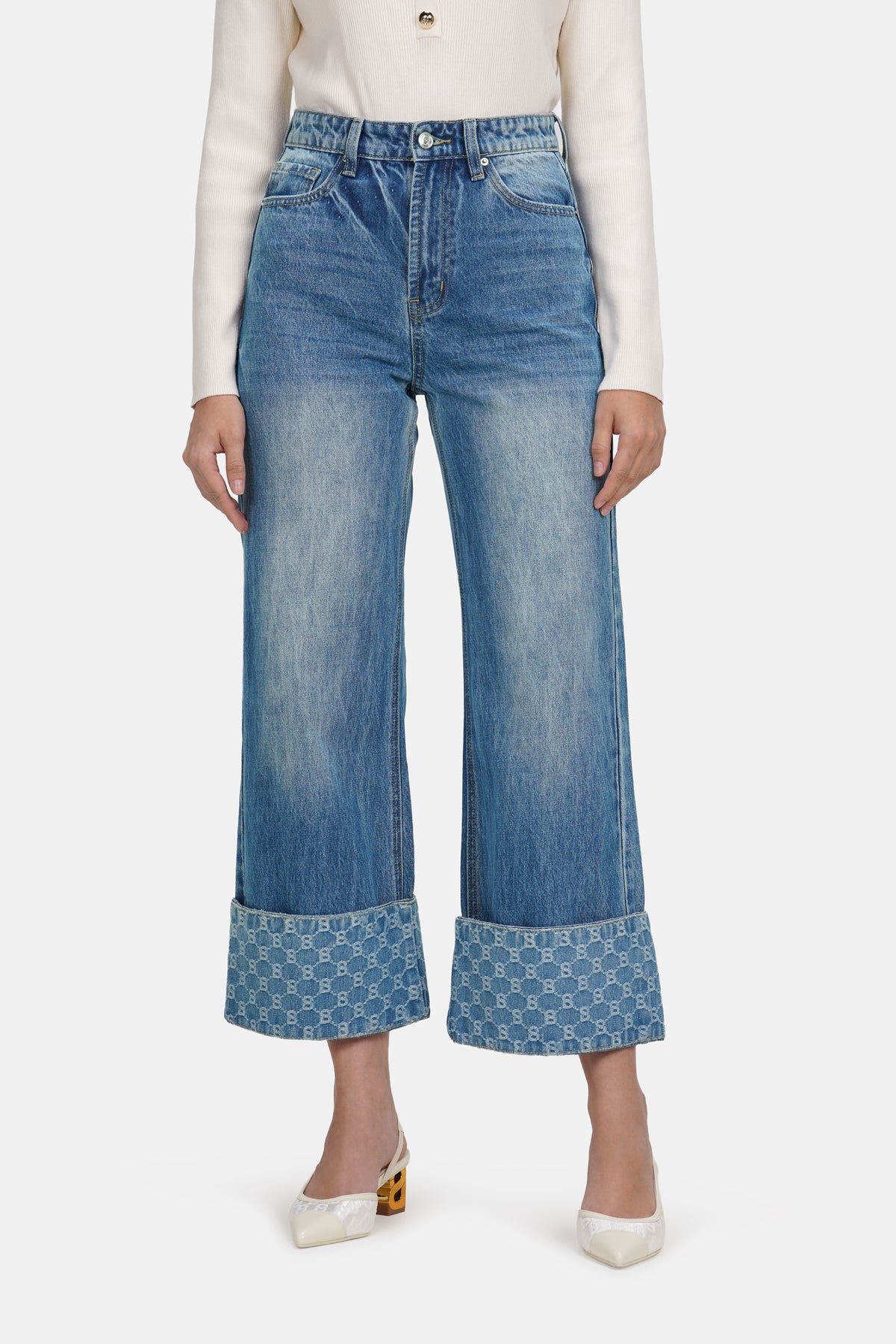 Beverly Wide Leg Denim Pants - Light Blue