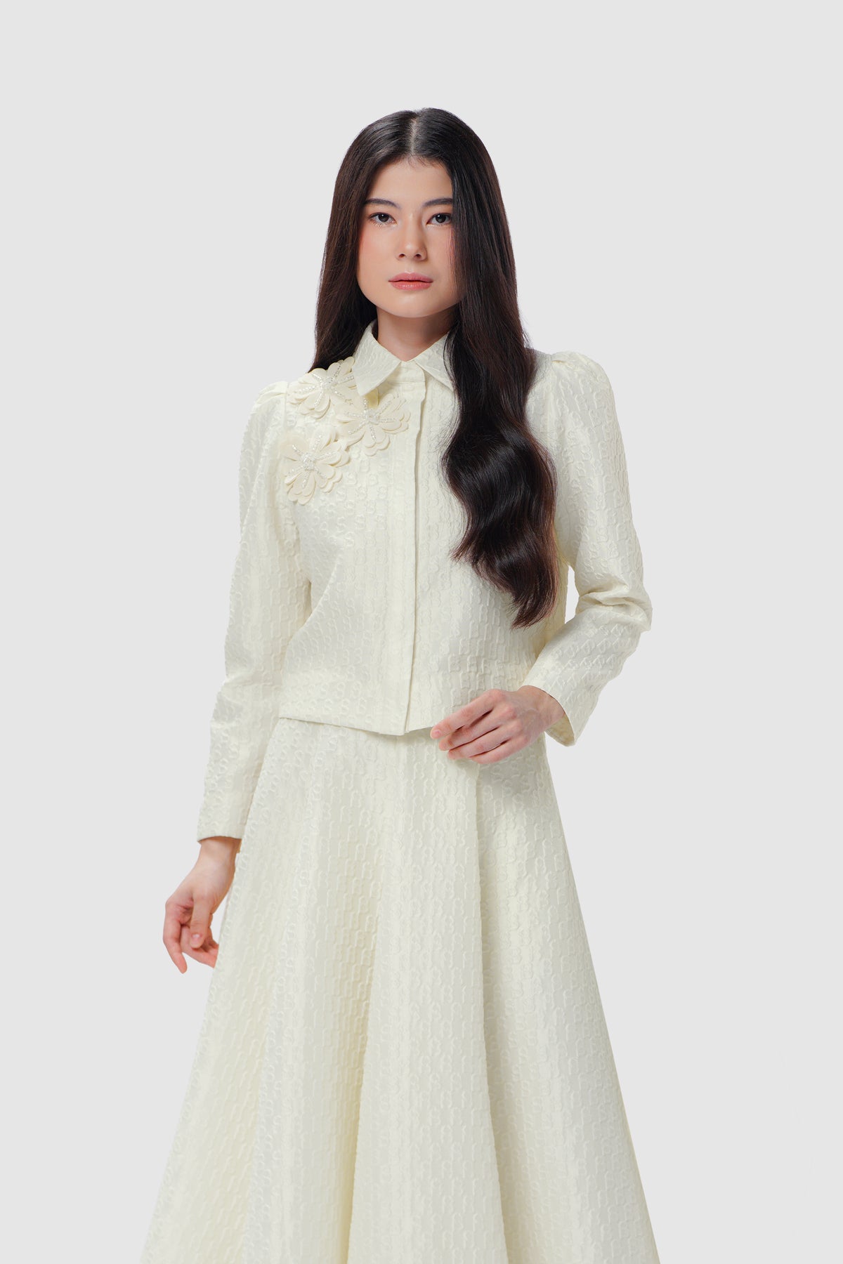 Signature Jacquard Crop Shirt - Ecru