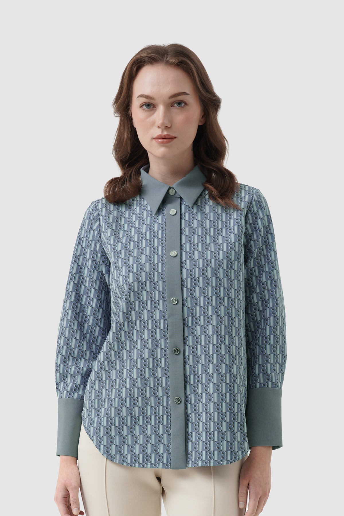 Leena Monogram Basic Shirt - Blue