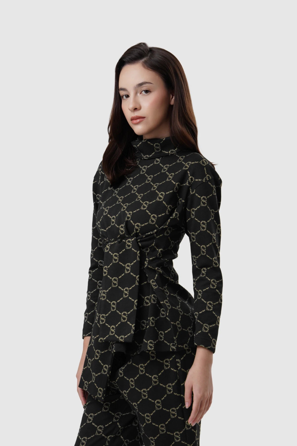 Beverly Monogram High Neck Top - Black