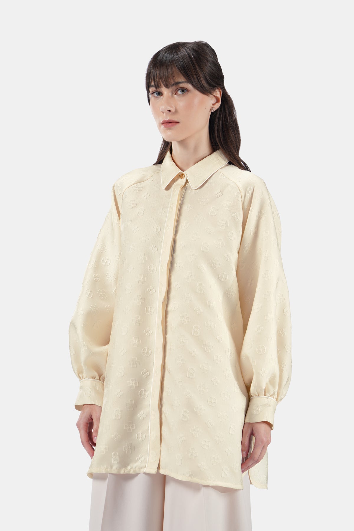 Cassey Monogram Shirt - Ivory