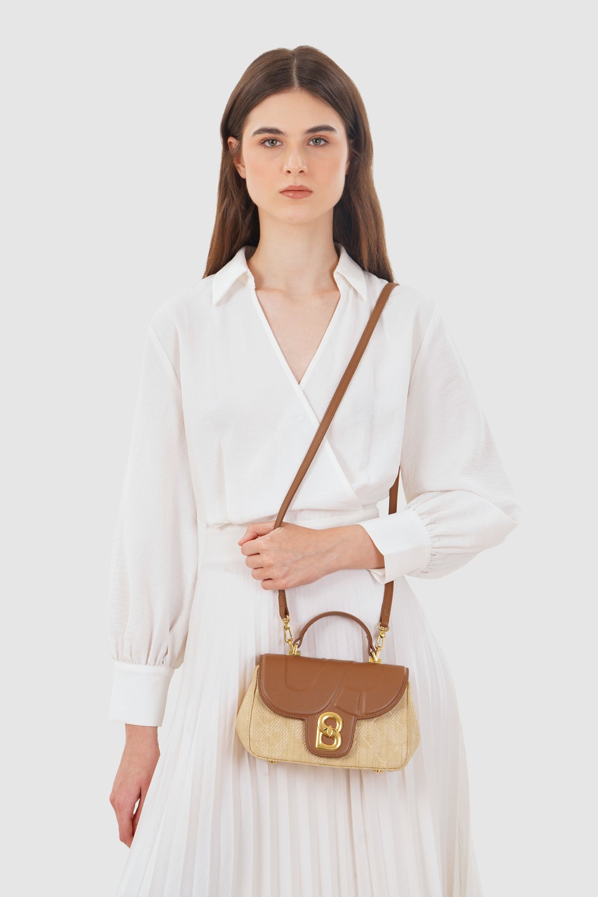 Alma Wicker Straw Bag Small - Brown