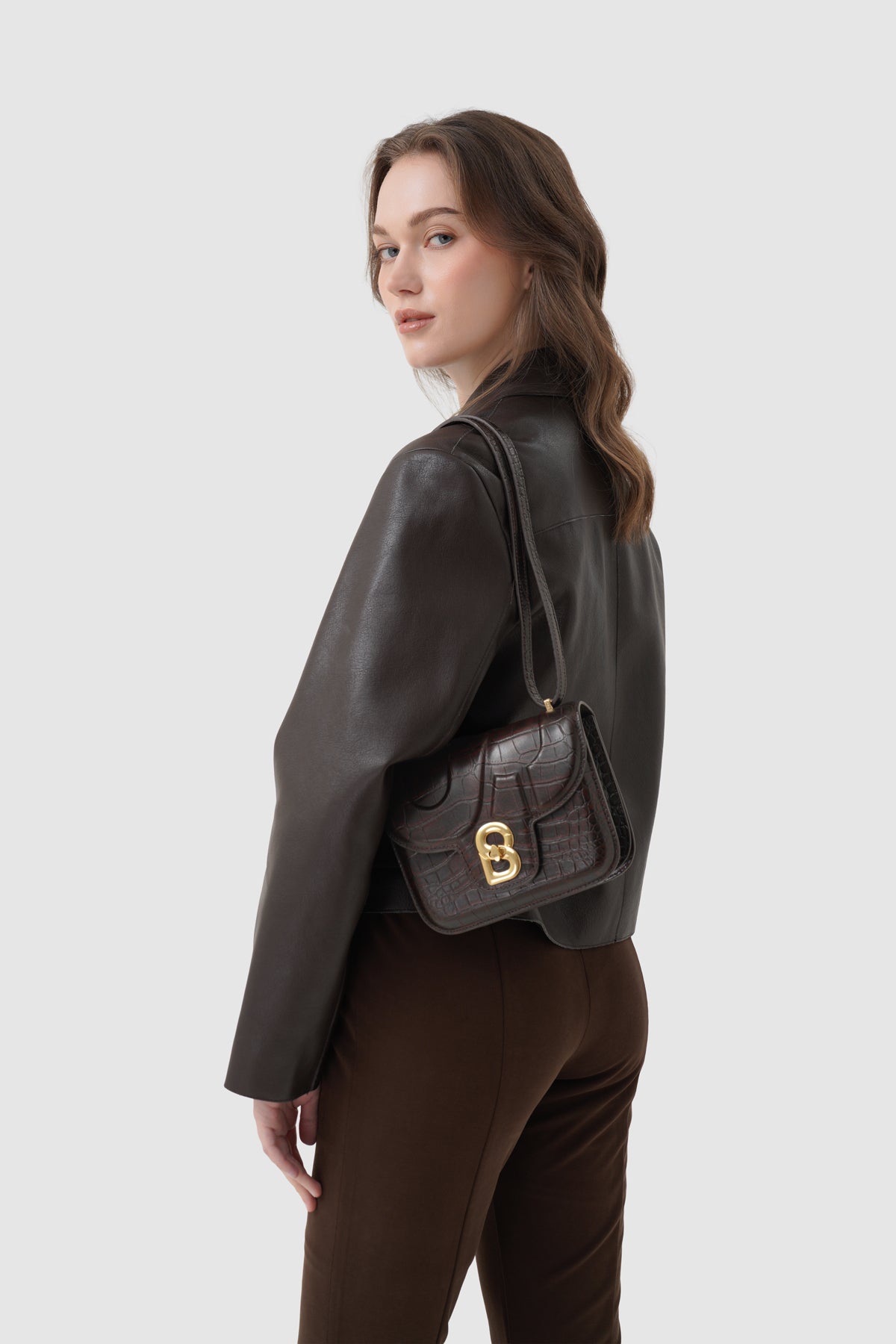 Alba Bag - Dark Chocolate in Croco