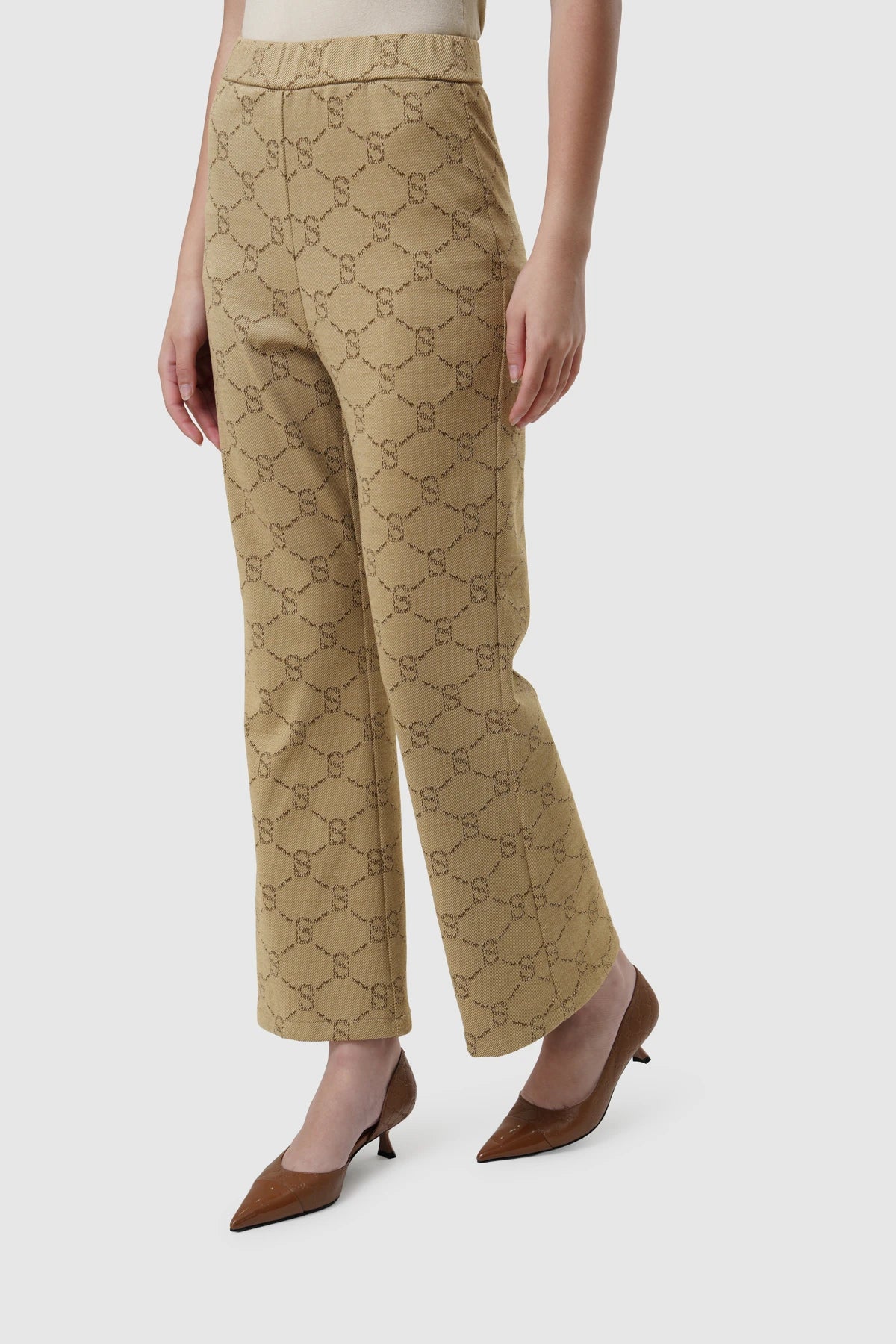 Beverly Monogram Bootcut Pants - Brown