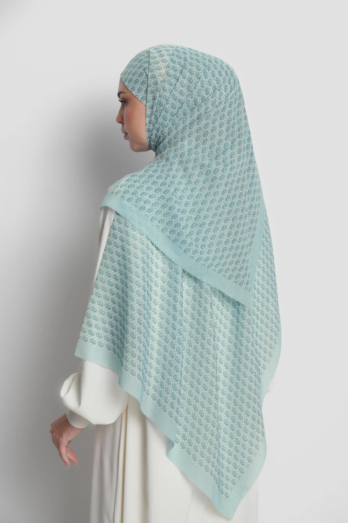 axis tie back shawl in tourmaline by buttonscarves back view