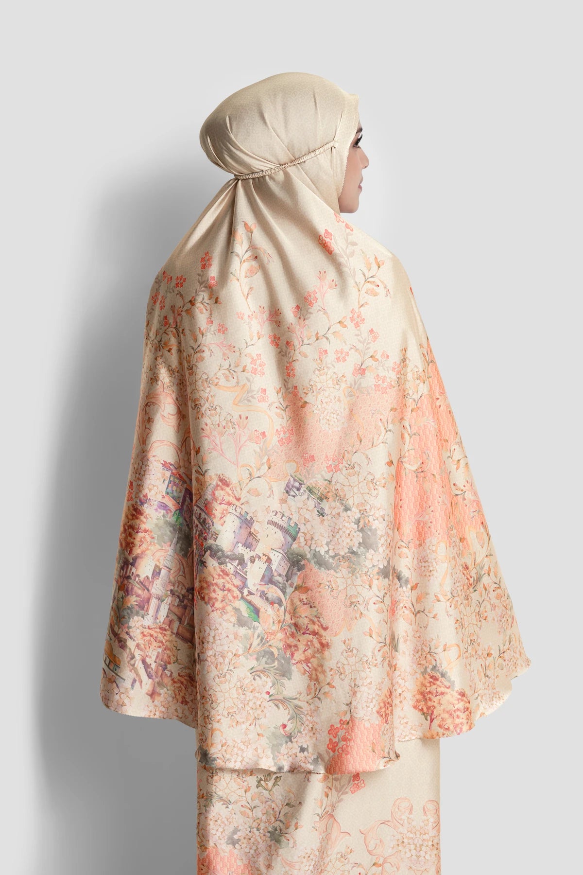 istanbul satin silk prayer robe in kebab by buttonscarves back view