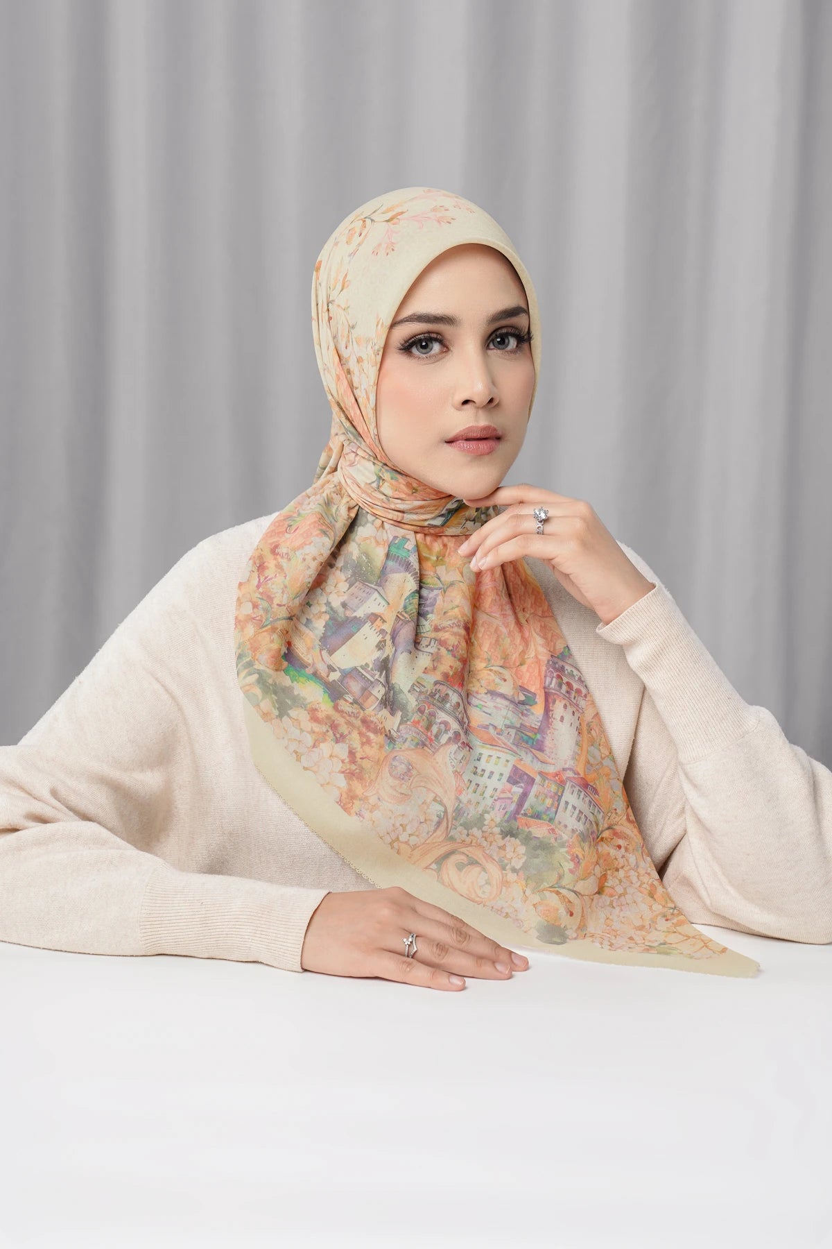 istanbul printed square scarf in kebab by buttonscarves front view