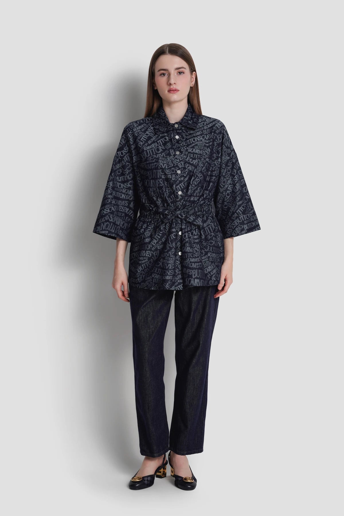Waves Monogram Belted Shirt - Blue