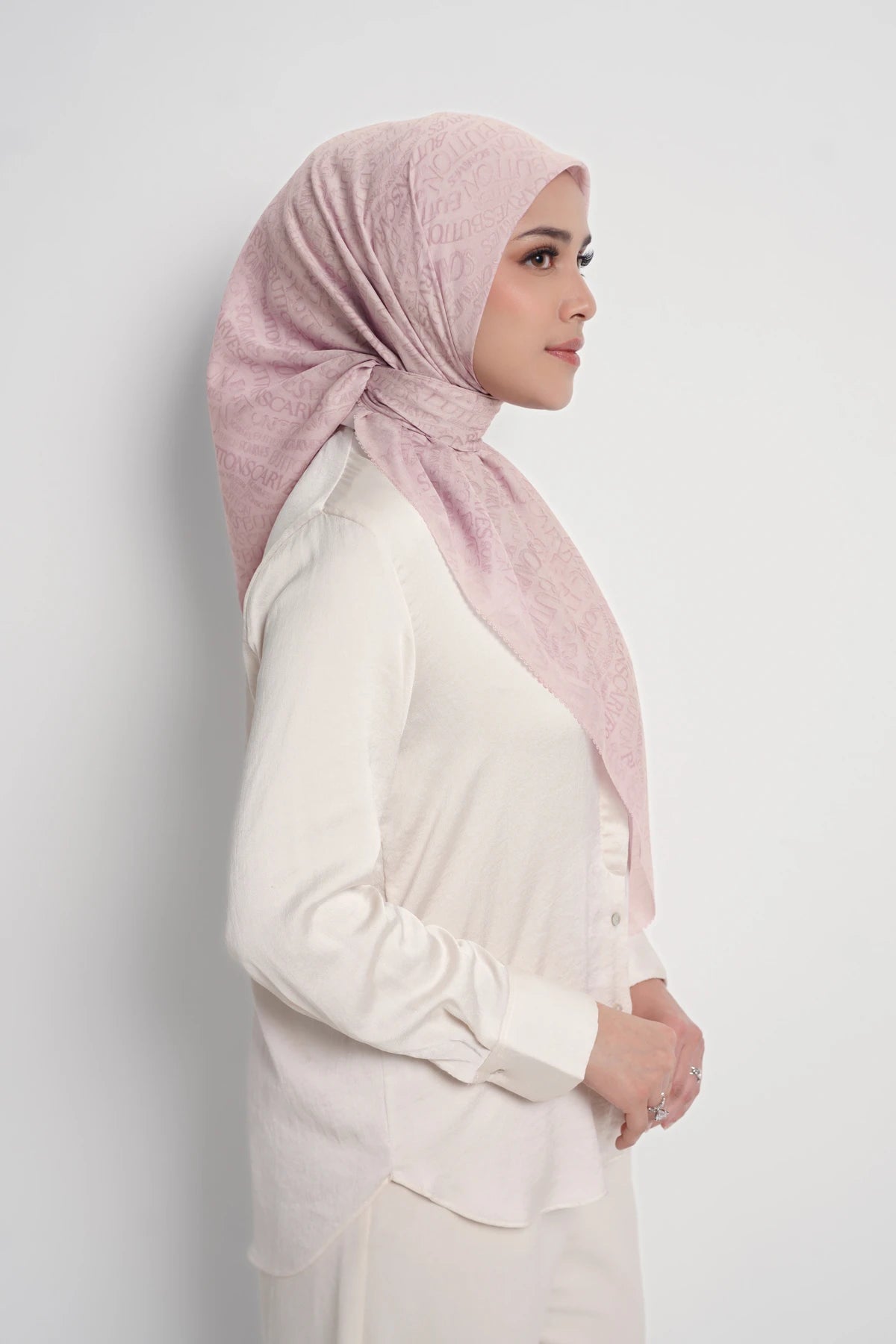 waves monogram printed square scarf in pearl blush by buttonscarves side view