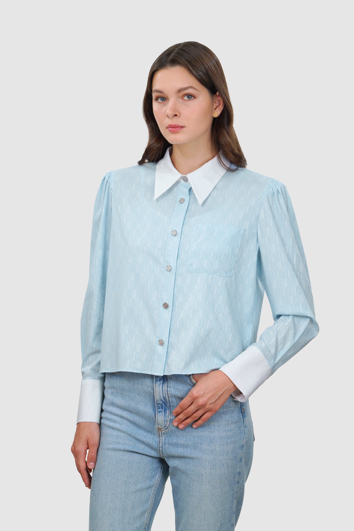 Leena Cotton Cropped Shirt - Blue