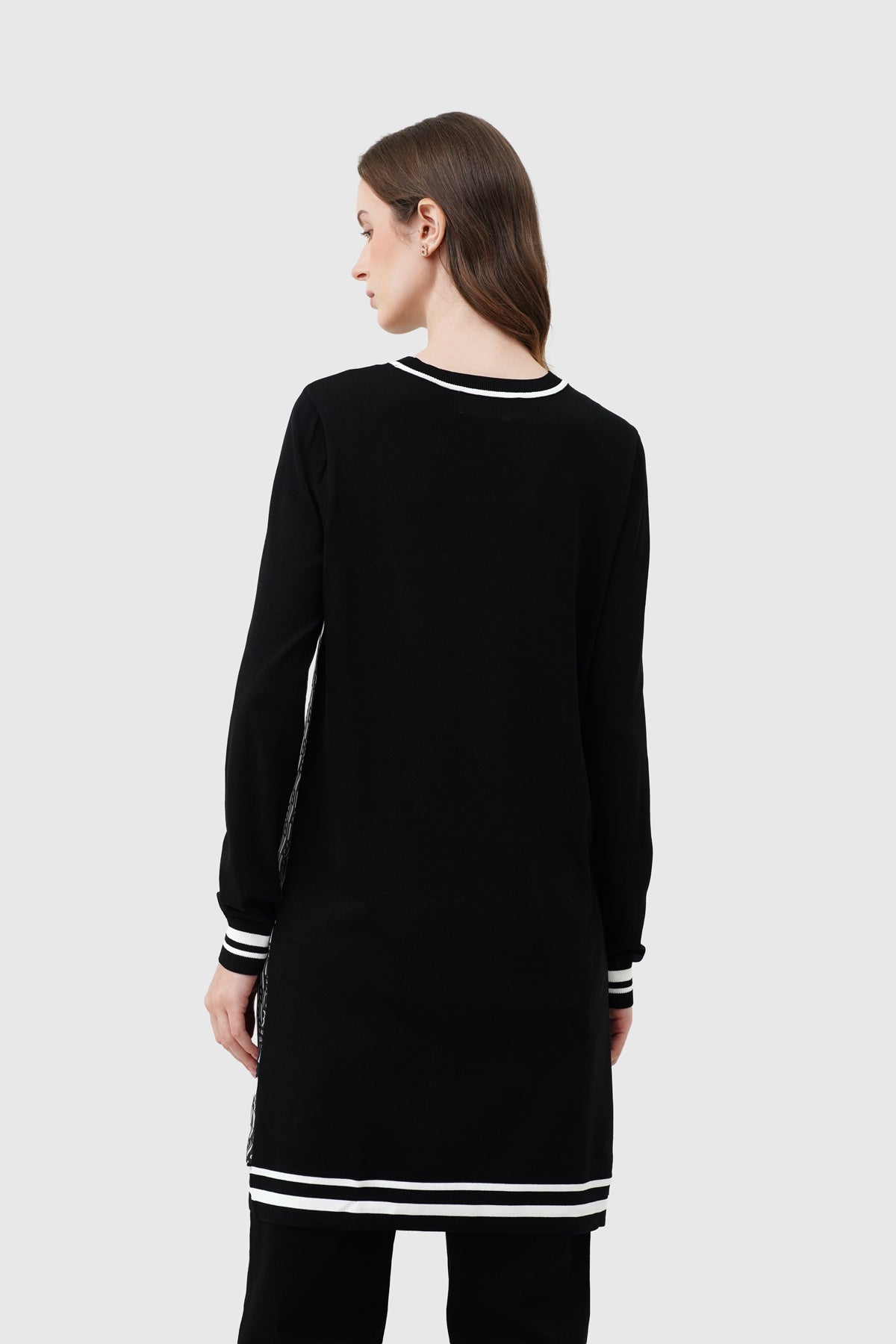 leena knit tunic in black by buttonscarves back view
