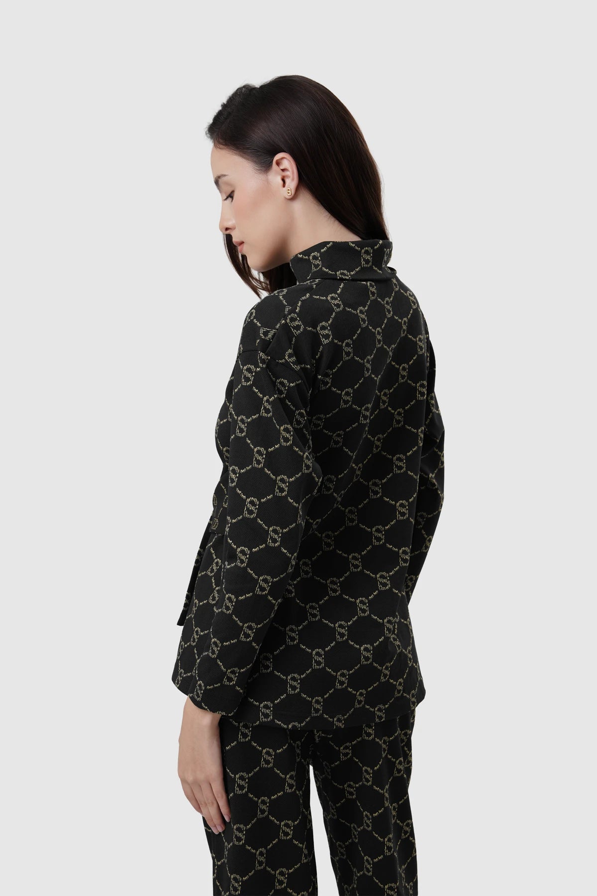 Beverly Monogram High Neck Top - Black