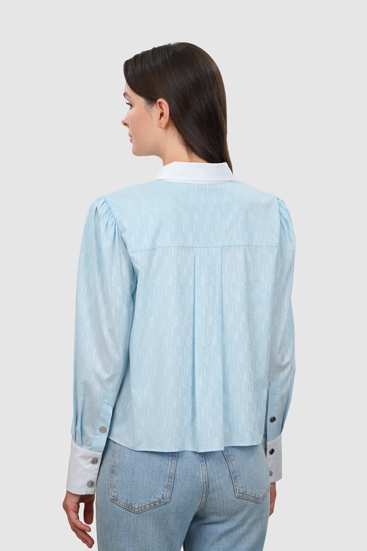 Leena Cotton Cropped Shirt - Blue