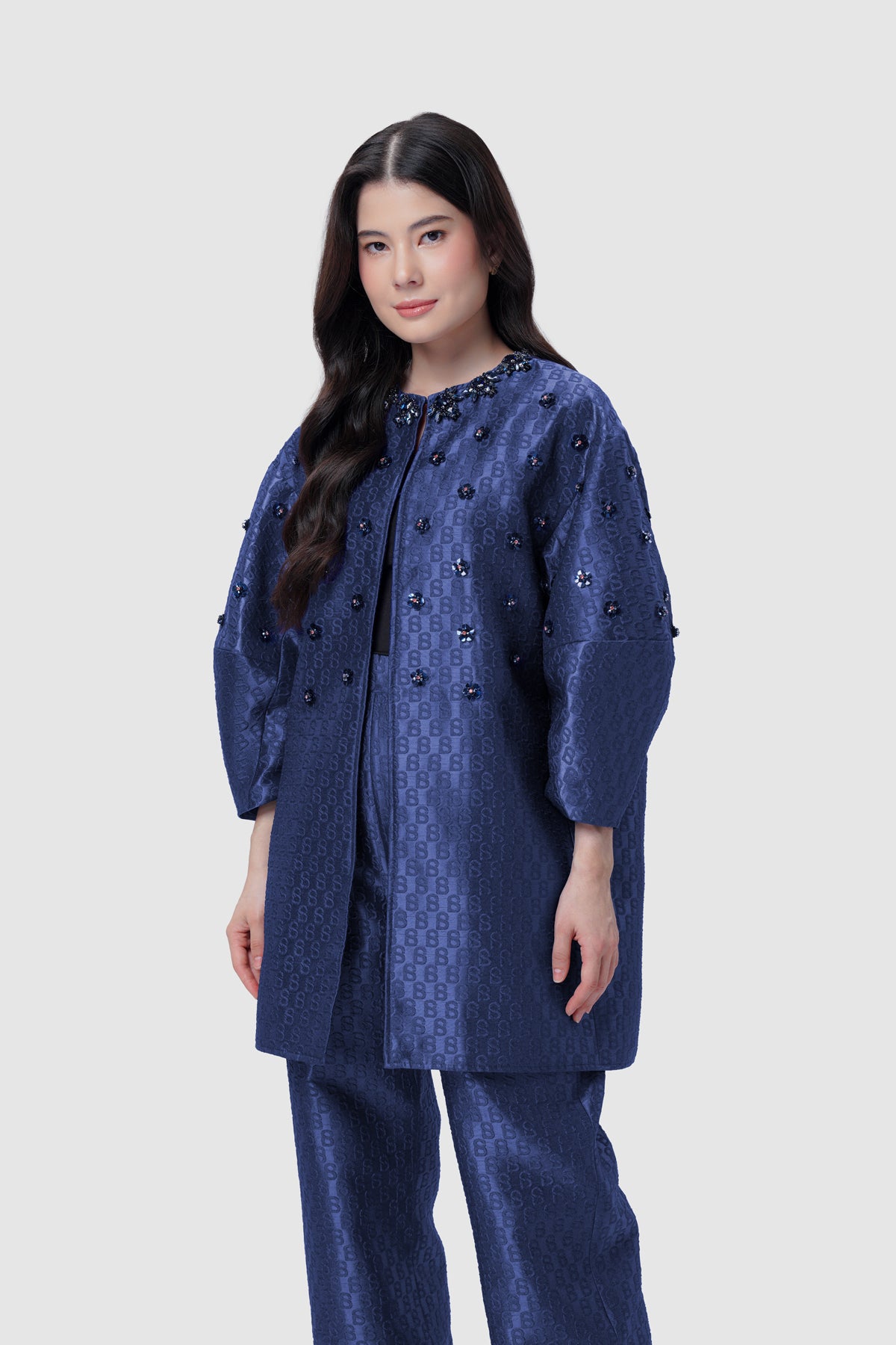 Signature Jacquard Tunic Beaded Outer - Navy