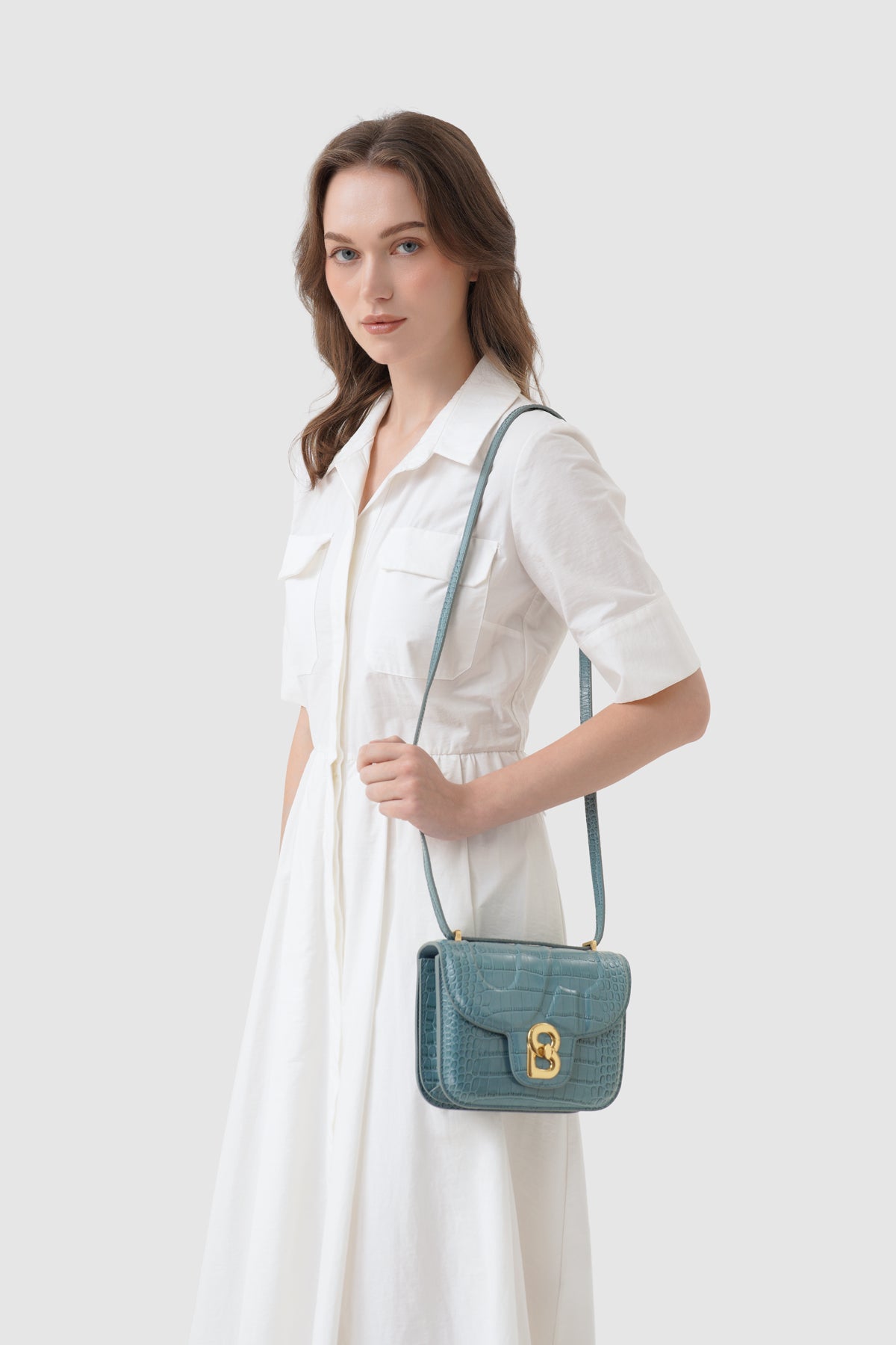 Alba Bag - Dusty Blue in Croco