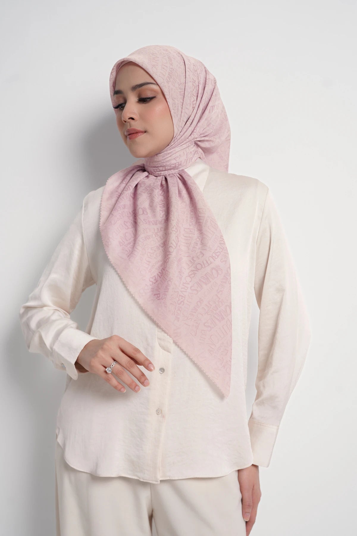 waves monogram printed square scarf in pearl blush by buttonscarves side view