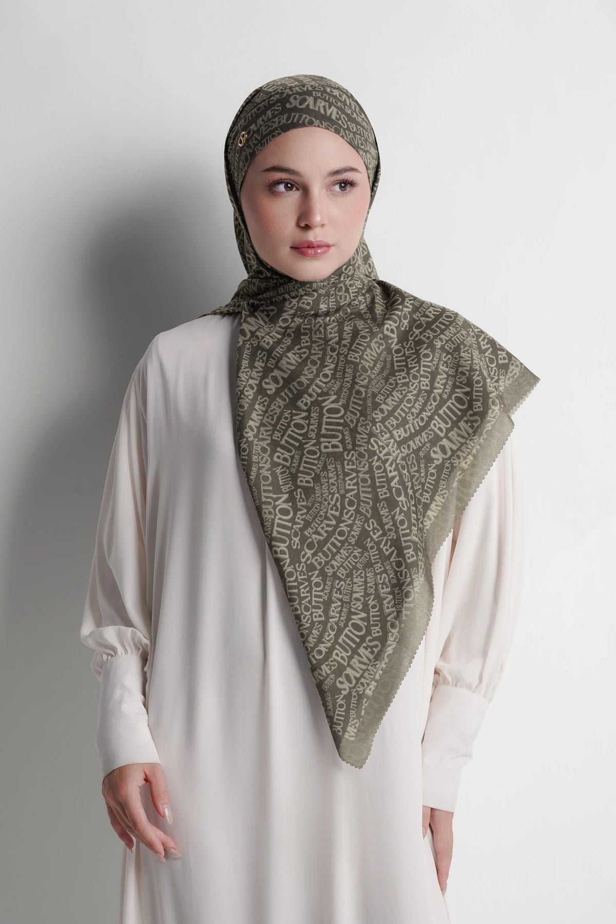 waves monogram tie back scarf in seal brown by buttonscarves style look