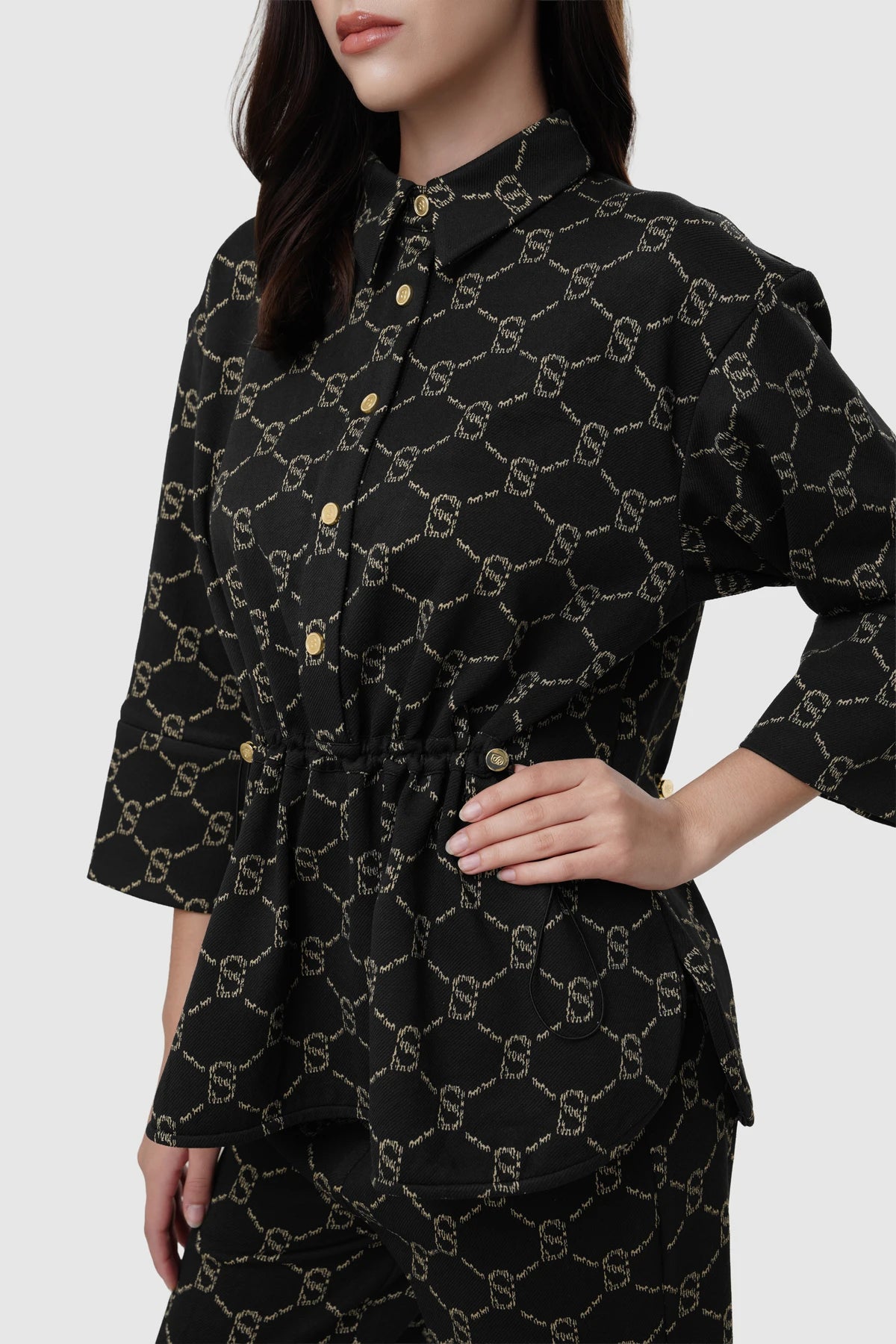 Beverly Monogram Shacket - Black