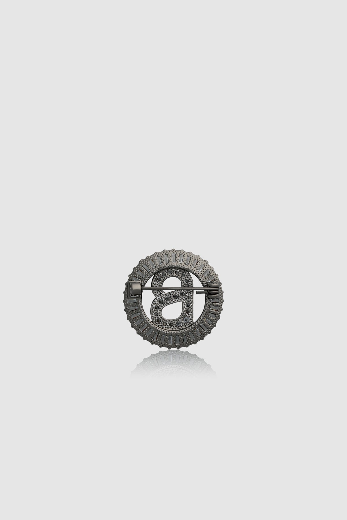 Petite Crystal Round Brooch - Hematite