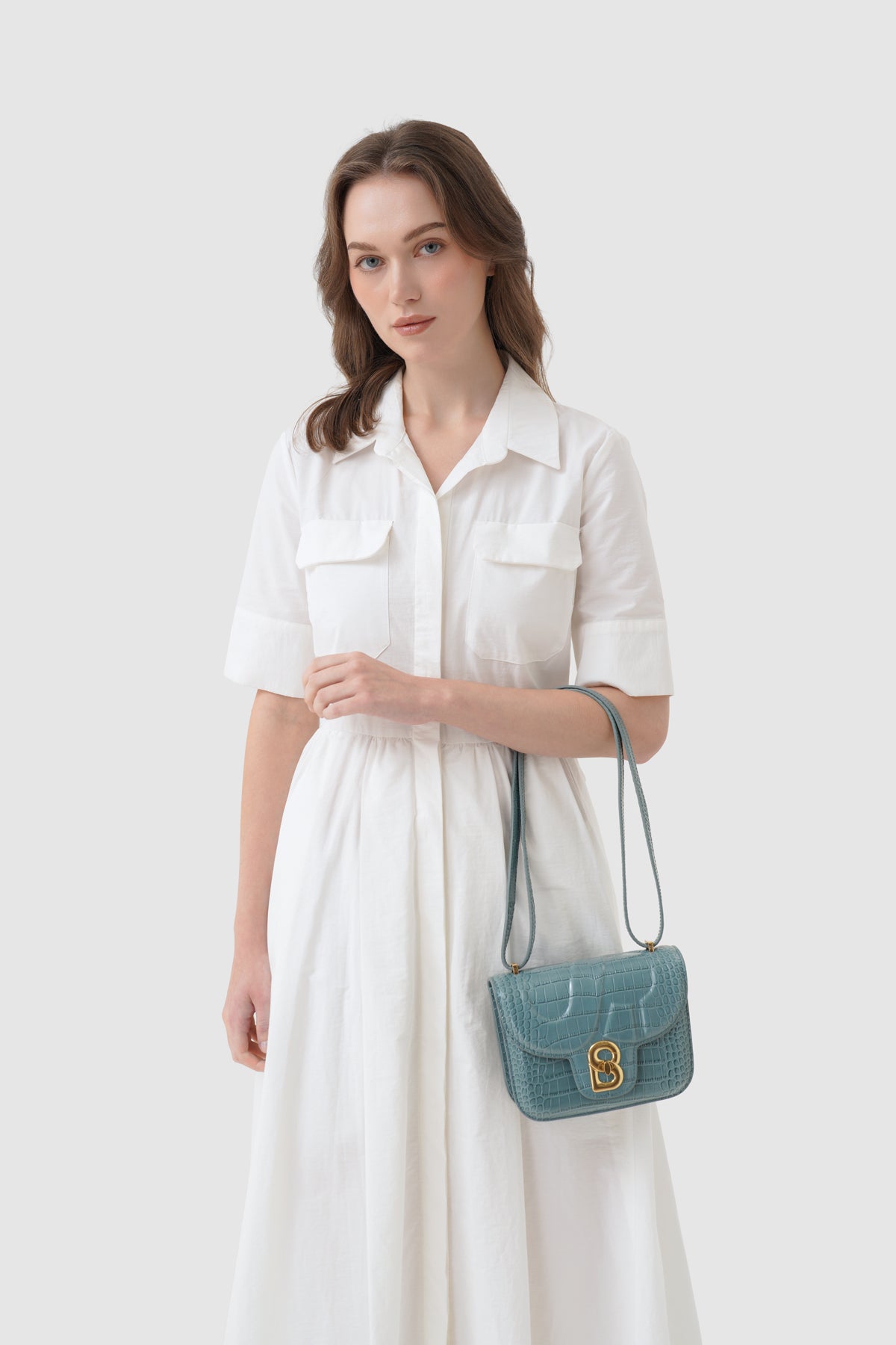 Alba Bag - Dusty Blue in Croco
