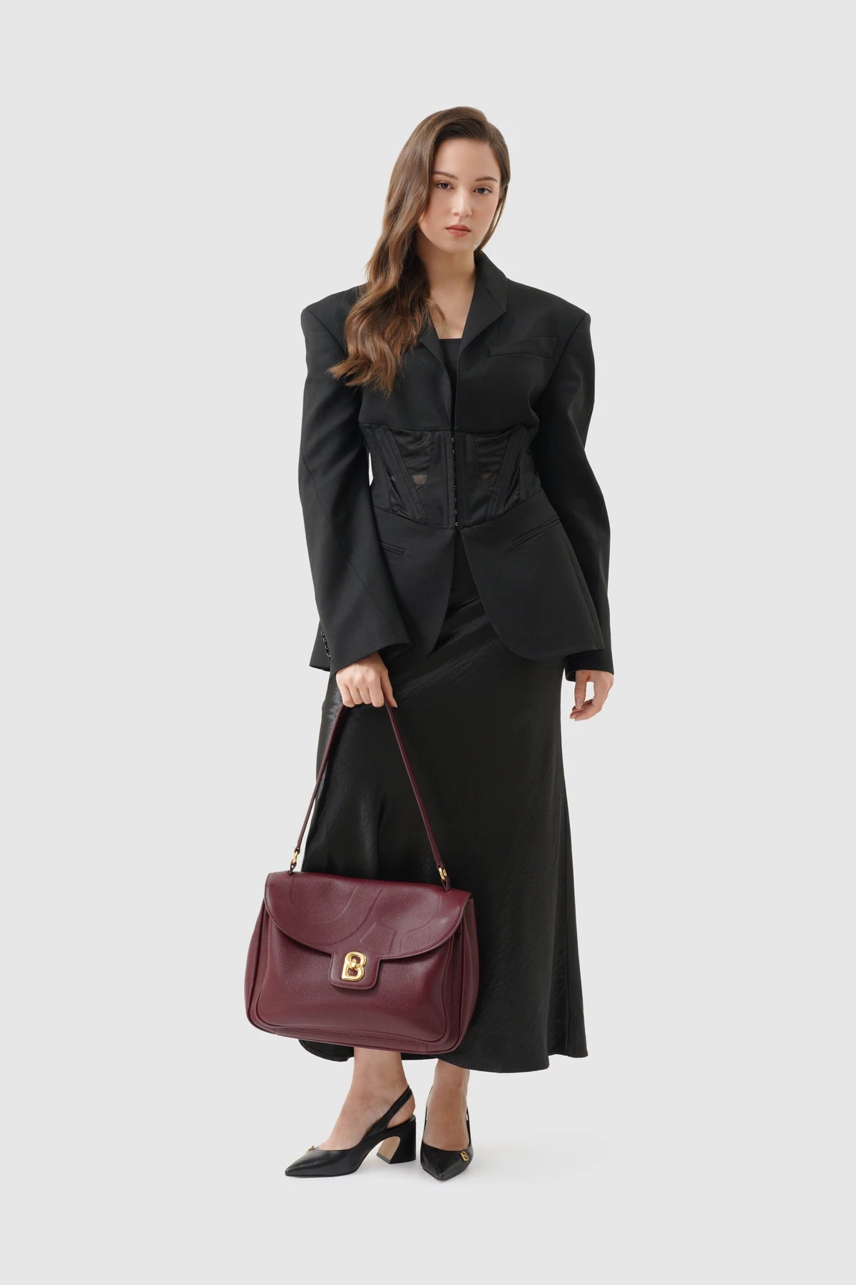 Savina Bag - Pebble Leather - Dark Cherry