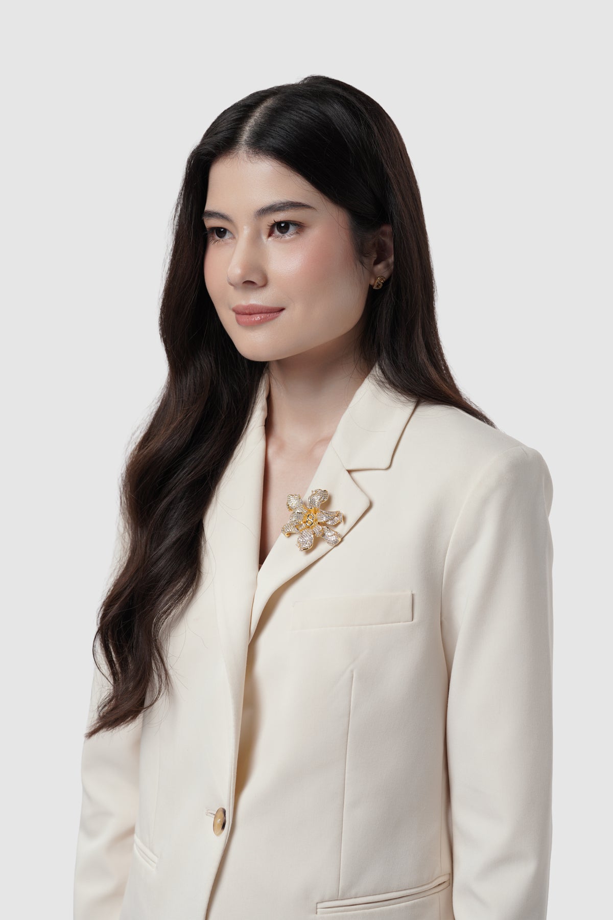 Crystal Orchid Brooch - Gold
