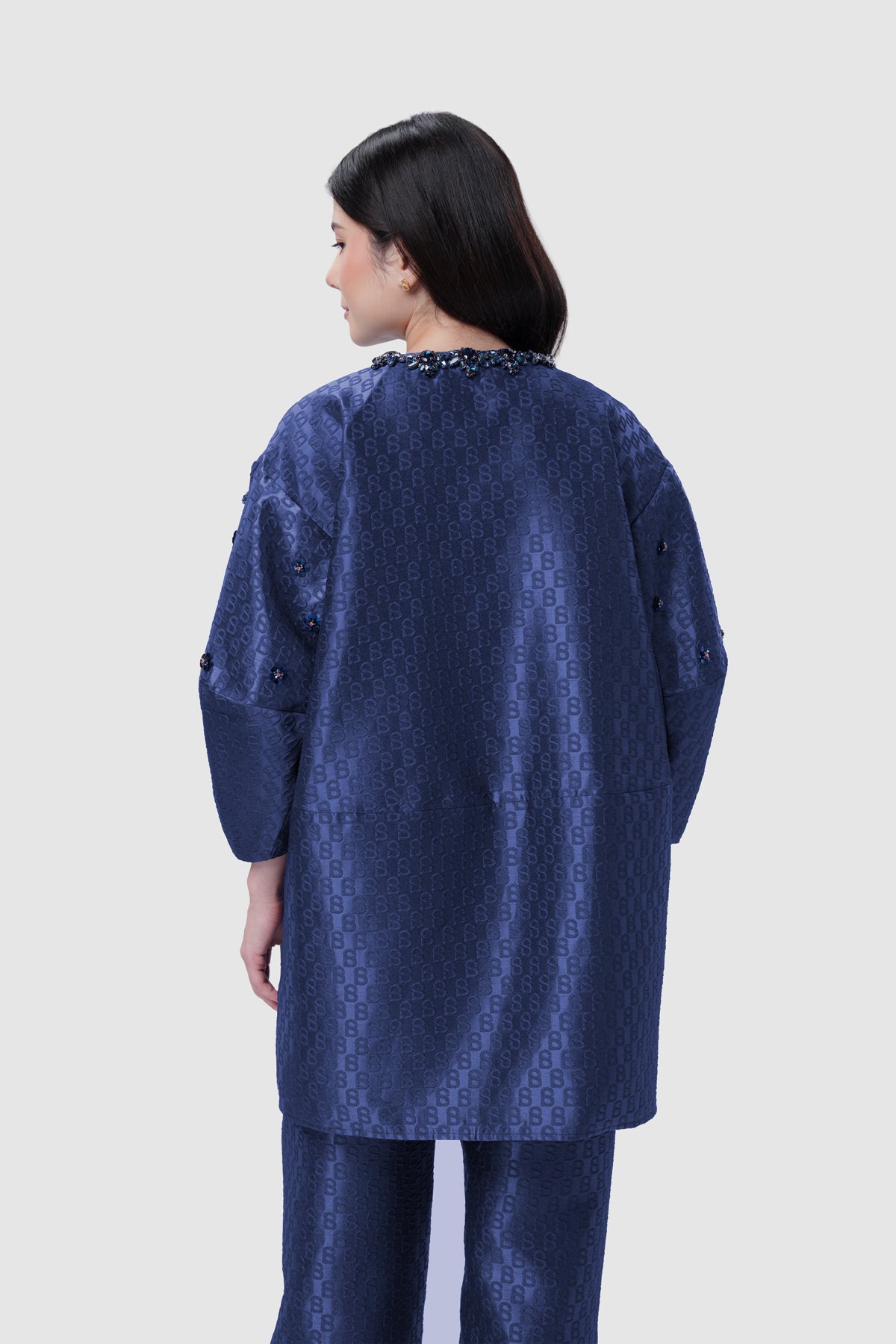 Signature Jacquard Tunic Beaded Outer - Navy